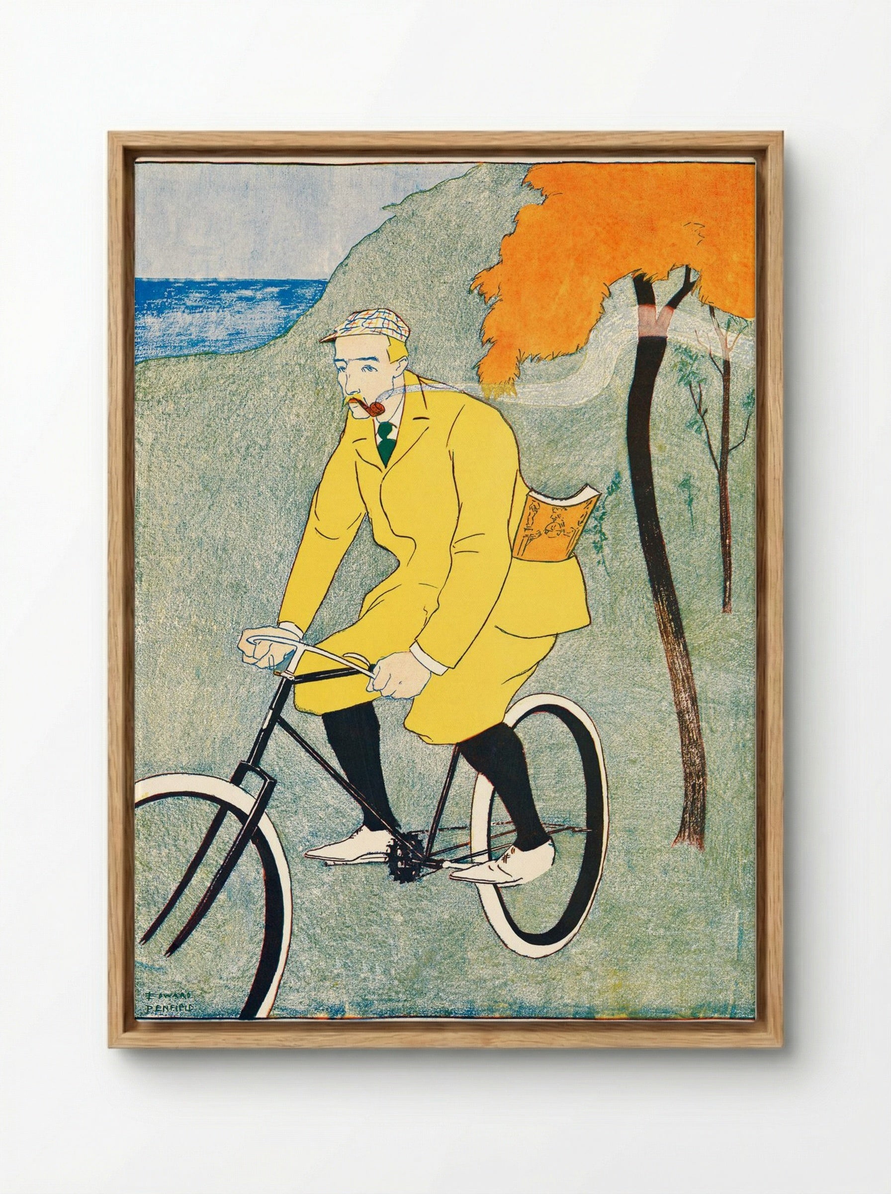Man Riding Bicycle - Edward Penfield - Framed Canvas Wood