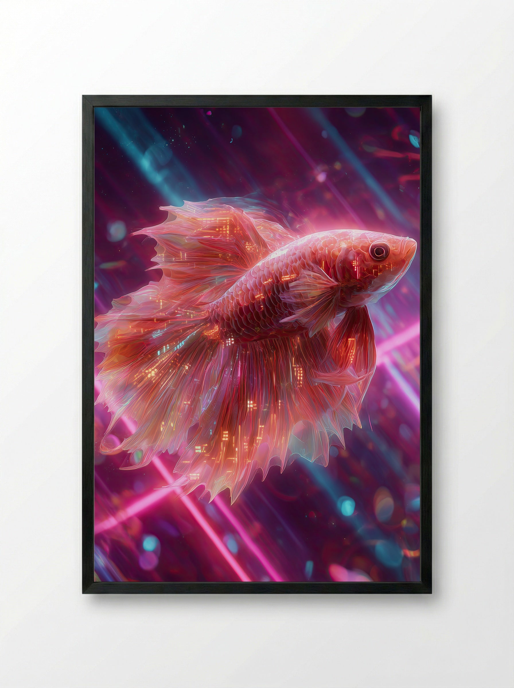 Neon Betta No.4 – Crimson Nebula - Framed Print Black