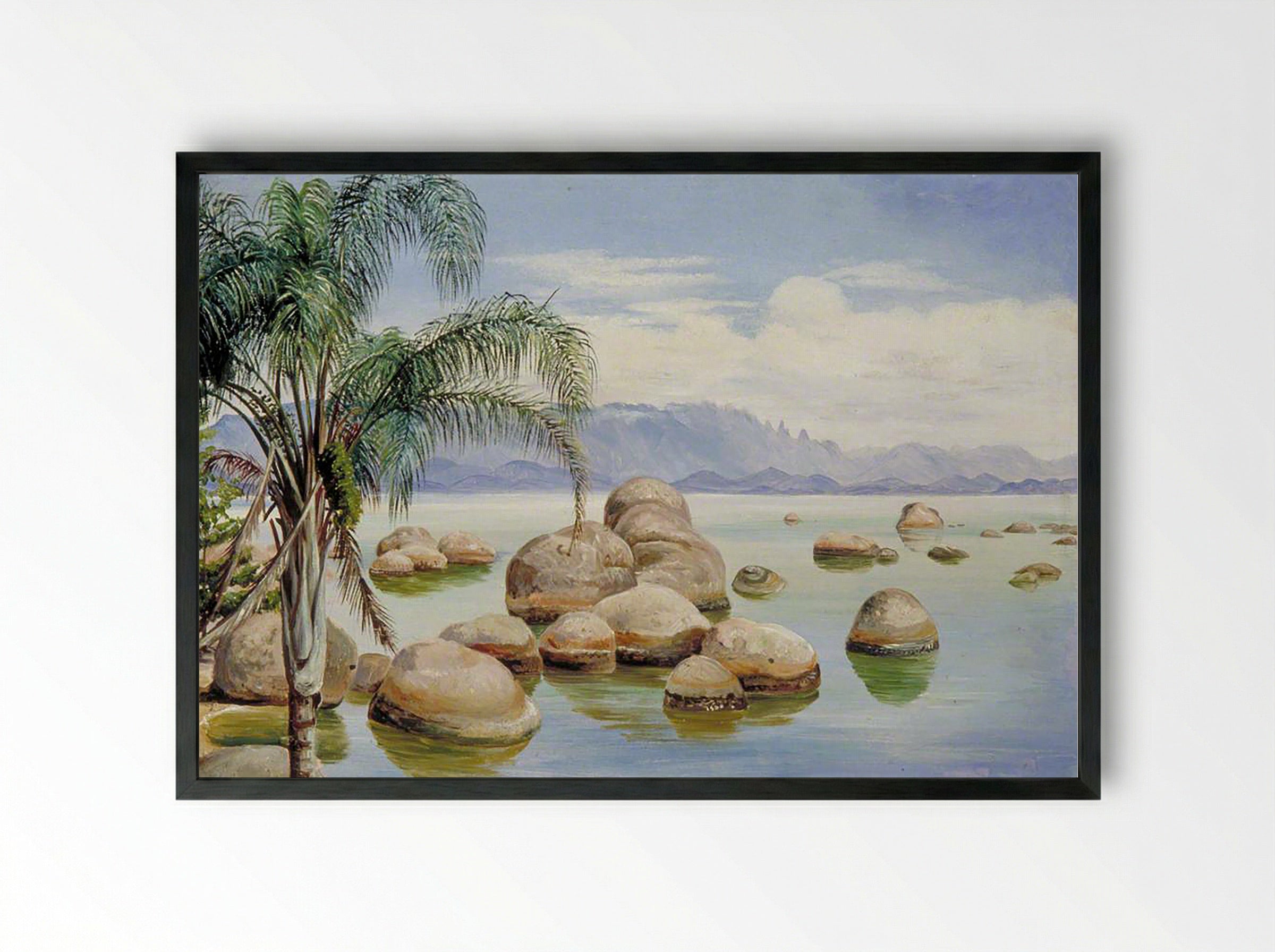 Palm Trees and Boulders in the Bay of Rio, Brazil - Marianne North - Framed Print Black
