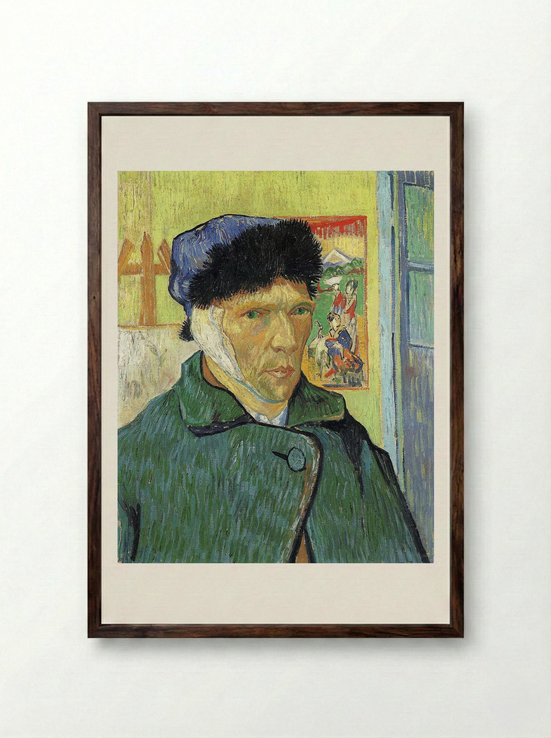 Self-Portrait with Bandaged Ear - Vincent van Gogh - Framed Print Dark Wood