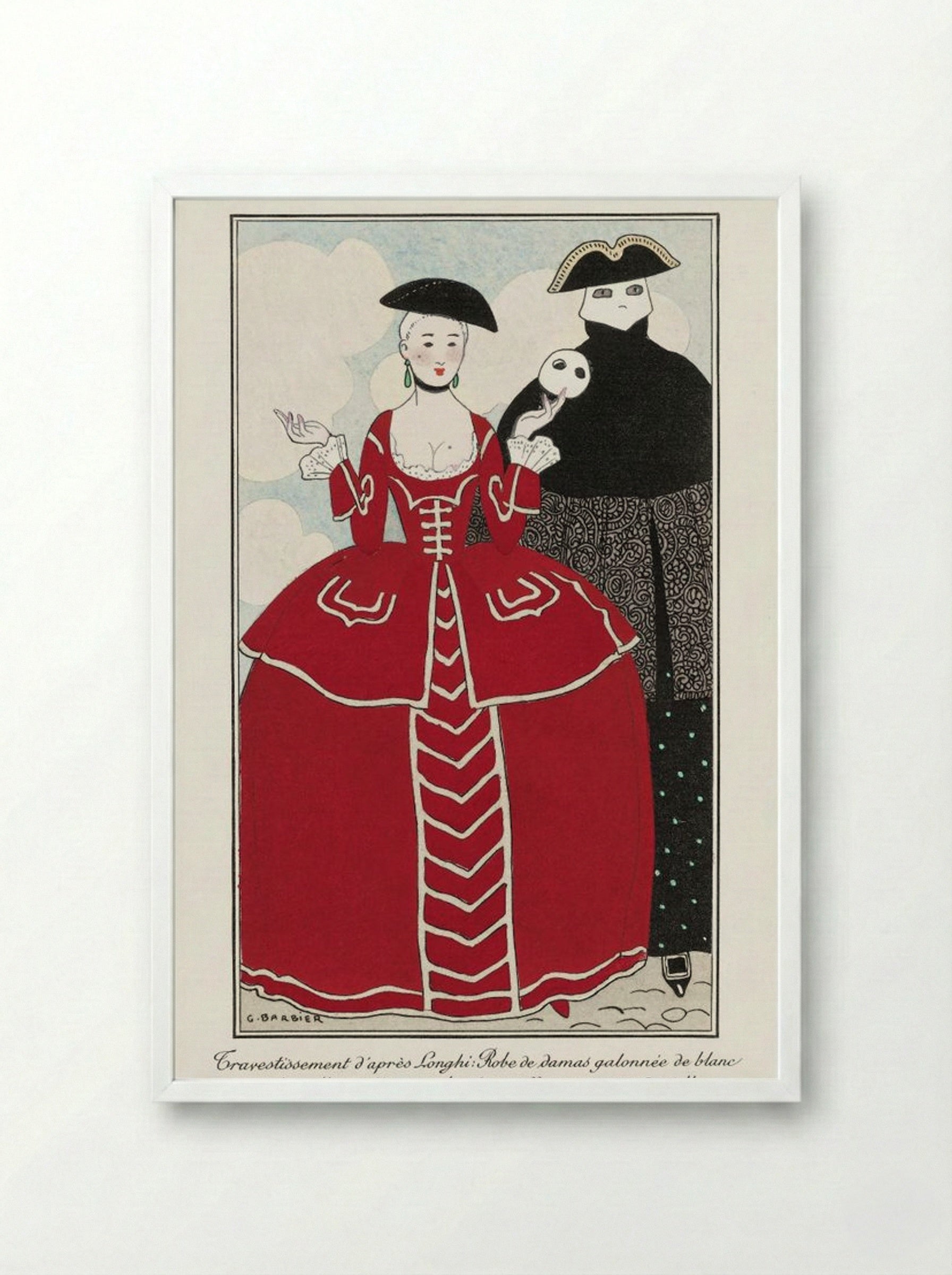 Costumes Parisiens No. 56: Travestissement d'après Longhi - George Barbier - Framed Print White