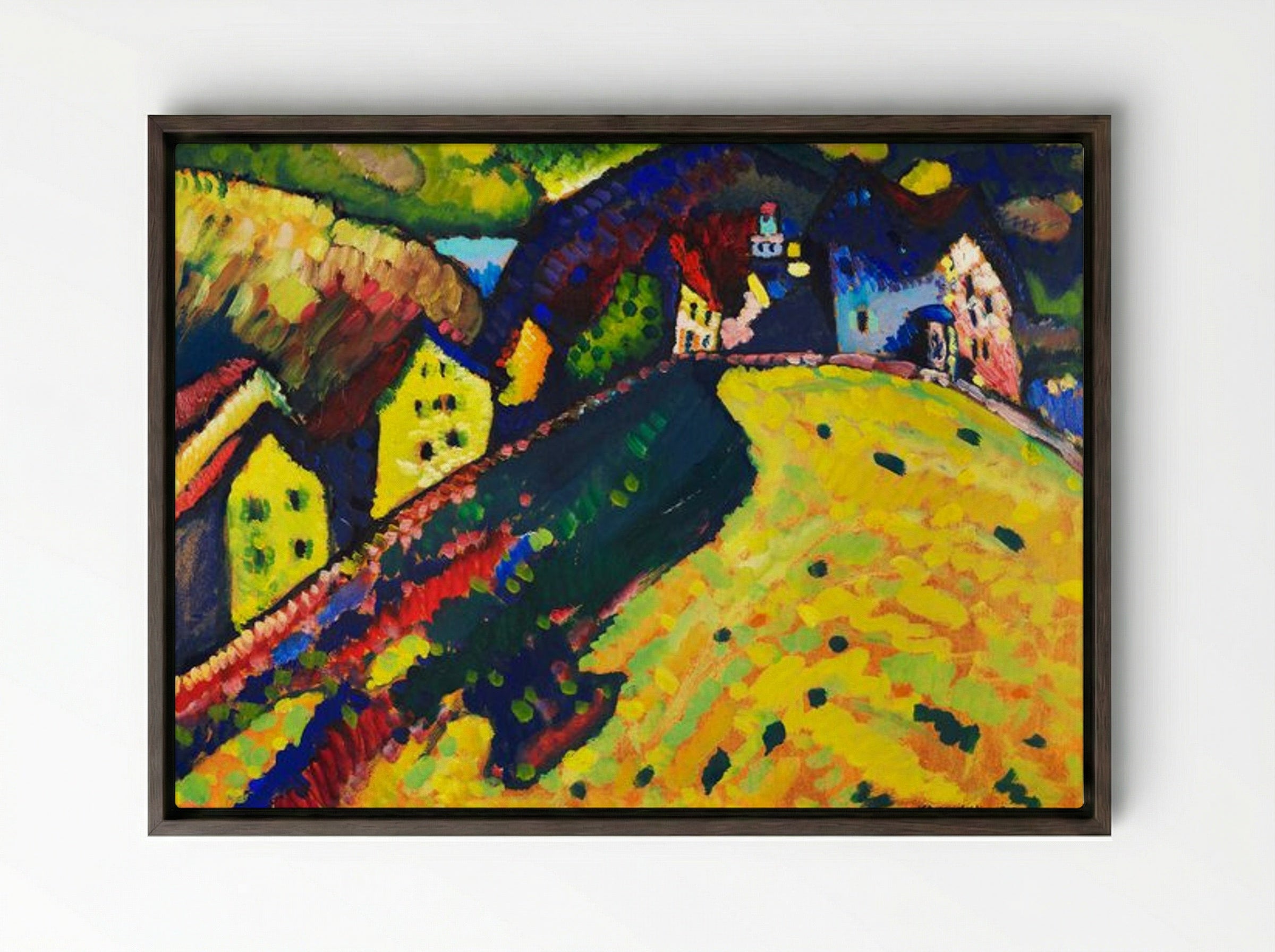 Houses at Murnau - Wassily Kandinsky - Framed Canvas Dark Wood