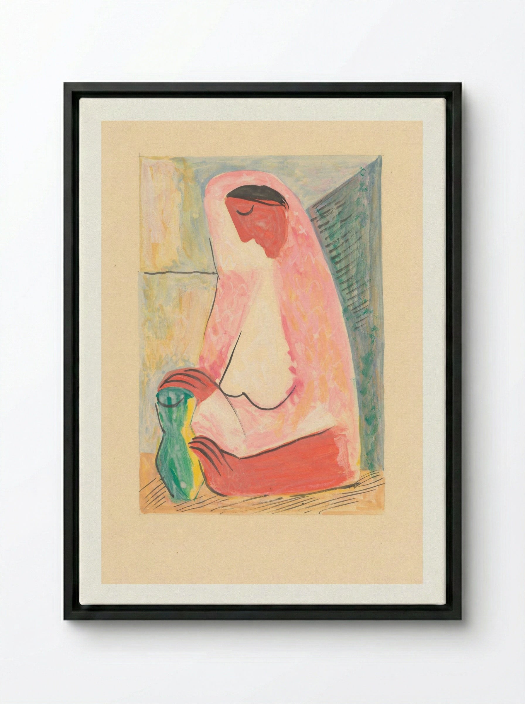 Woman with a Vase - Mikuláš Galanda - Framed Canvas Black