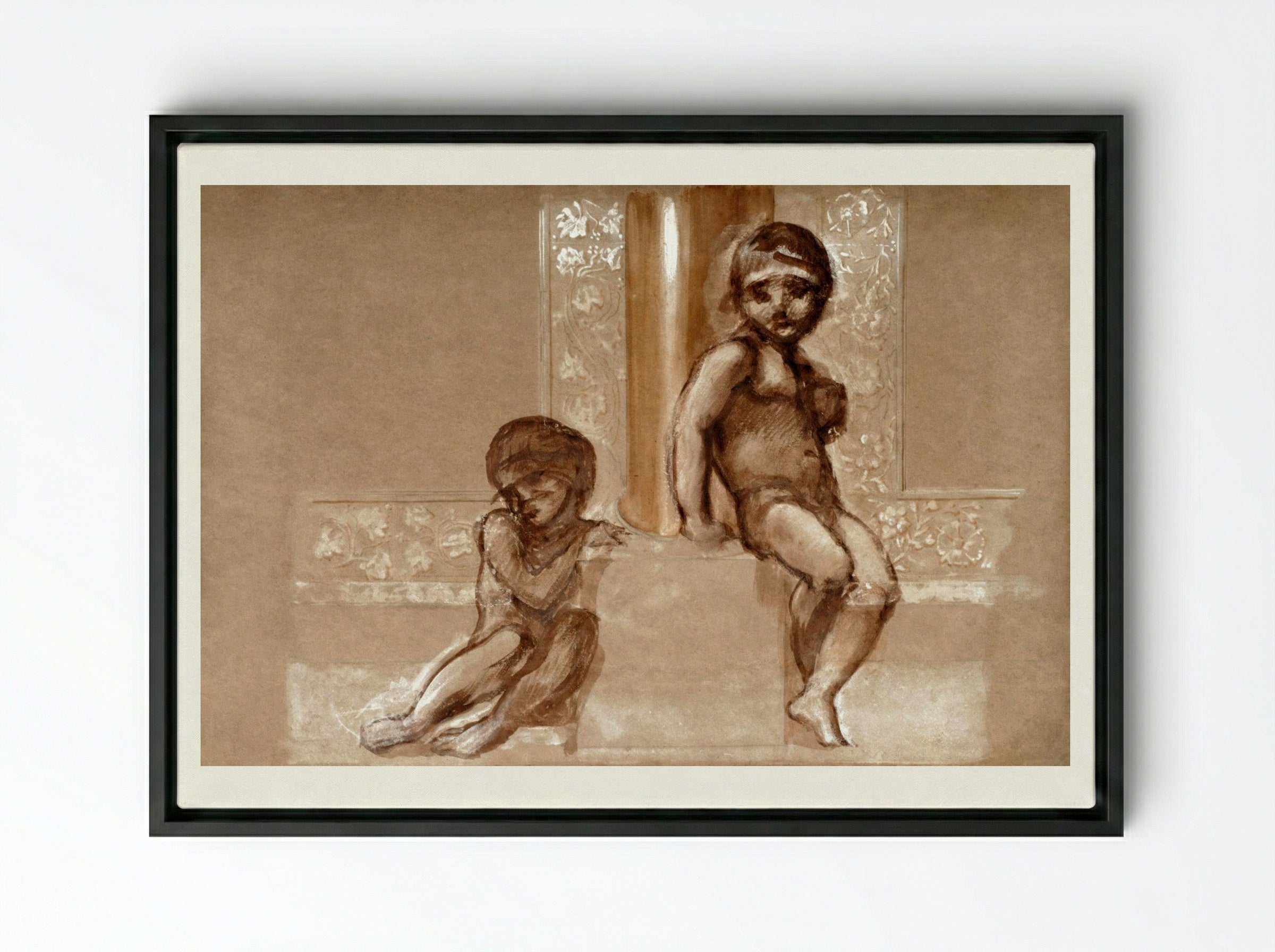 Study of Two Putti for 'The Troy Triptych' - Edward Burne-Jones - Framed Canvas Black