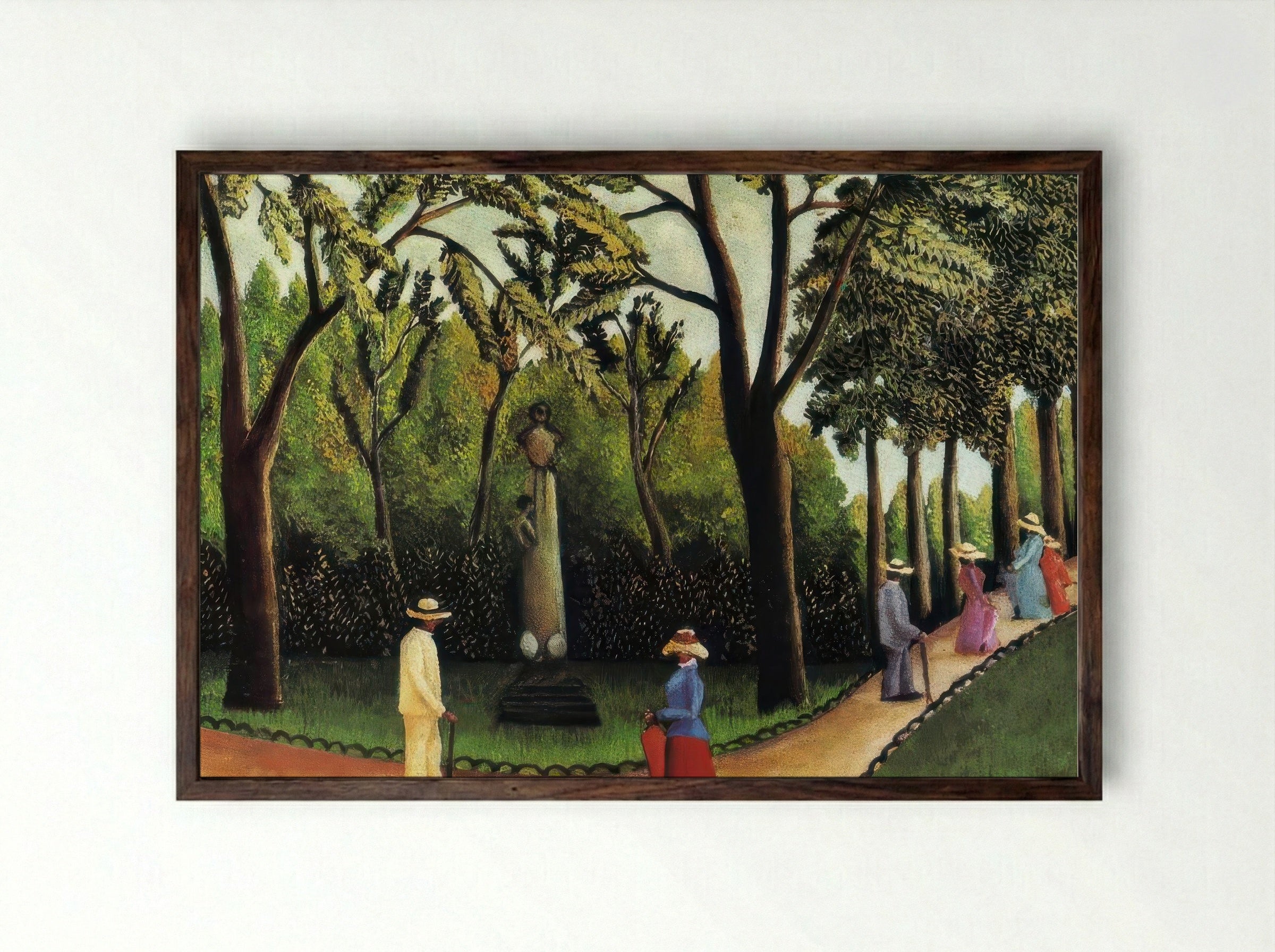 The Monument to Chopin in the Luxembourg Gardens by Henri Rousseau – Naïve Art Paris Park Scene Print - Framed Print Dark Wood