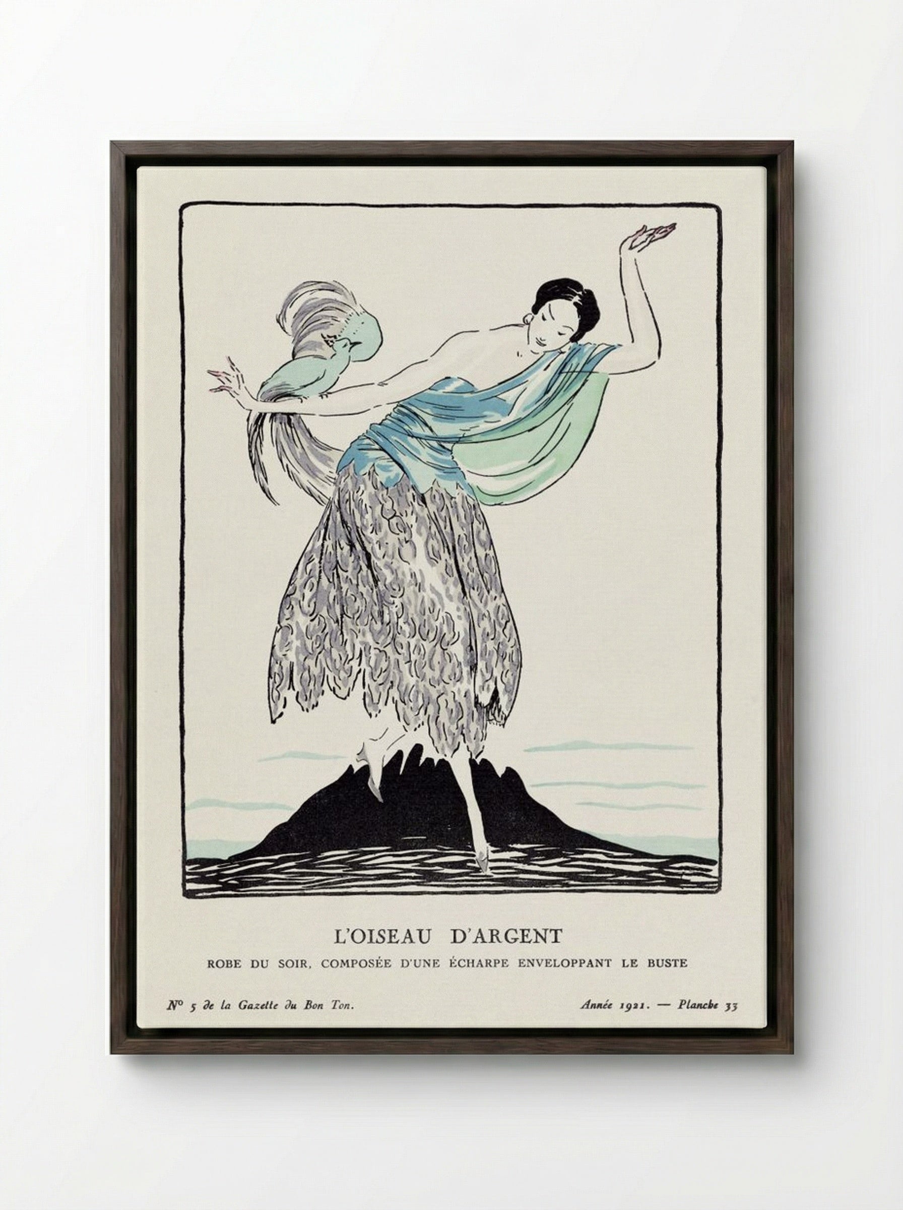 L'Oiseau d'Argent (Fashion Plate) - Fine Art Print - Framed Canvas Dark Wood