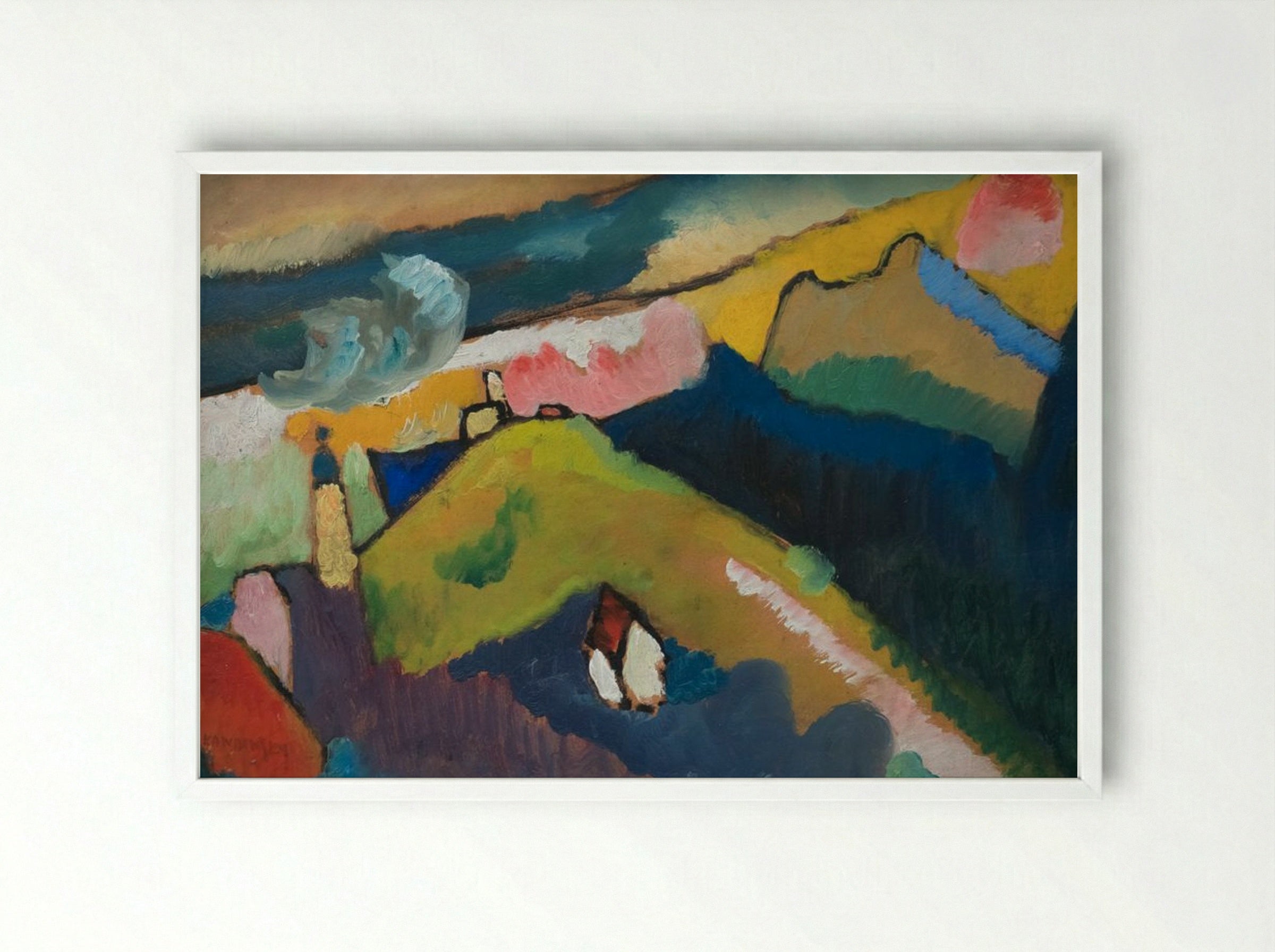 Murnau Mountain Landscape with Church - Wassily Kandinsky - Framed Print White