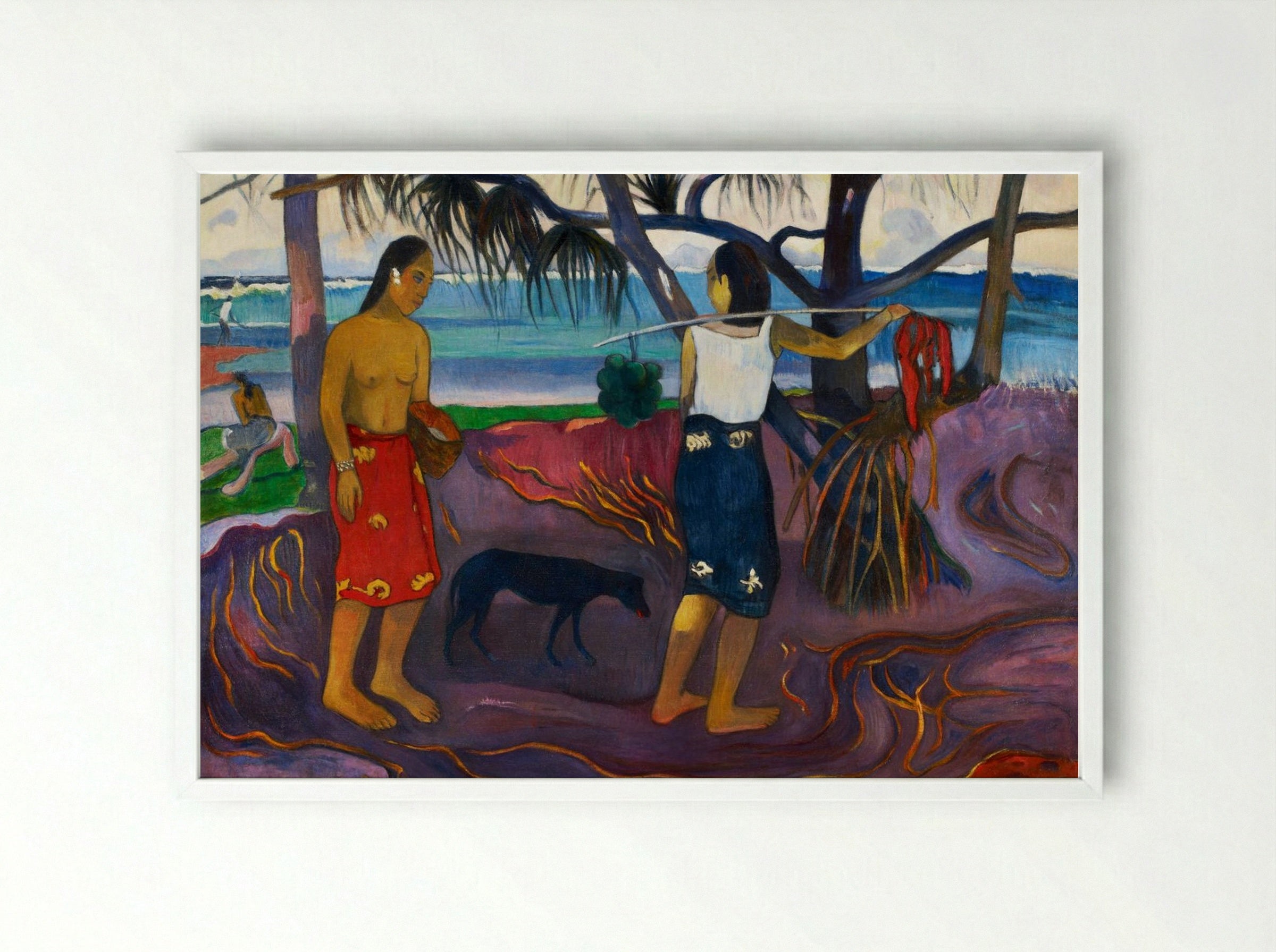 I Raro Te Oviri (Under the Pandanus) - Paul Gauguin - Framed Print White
