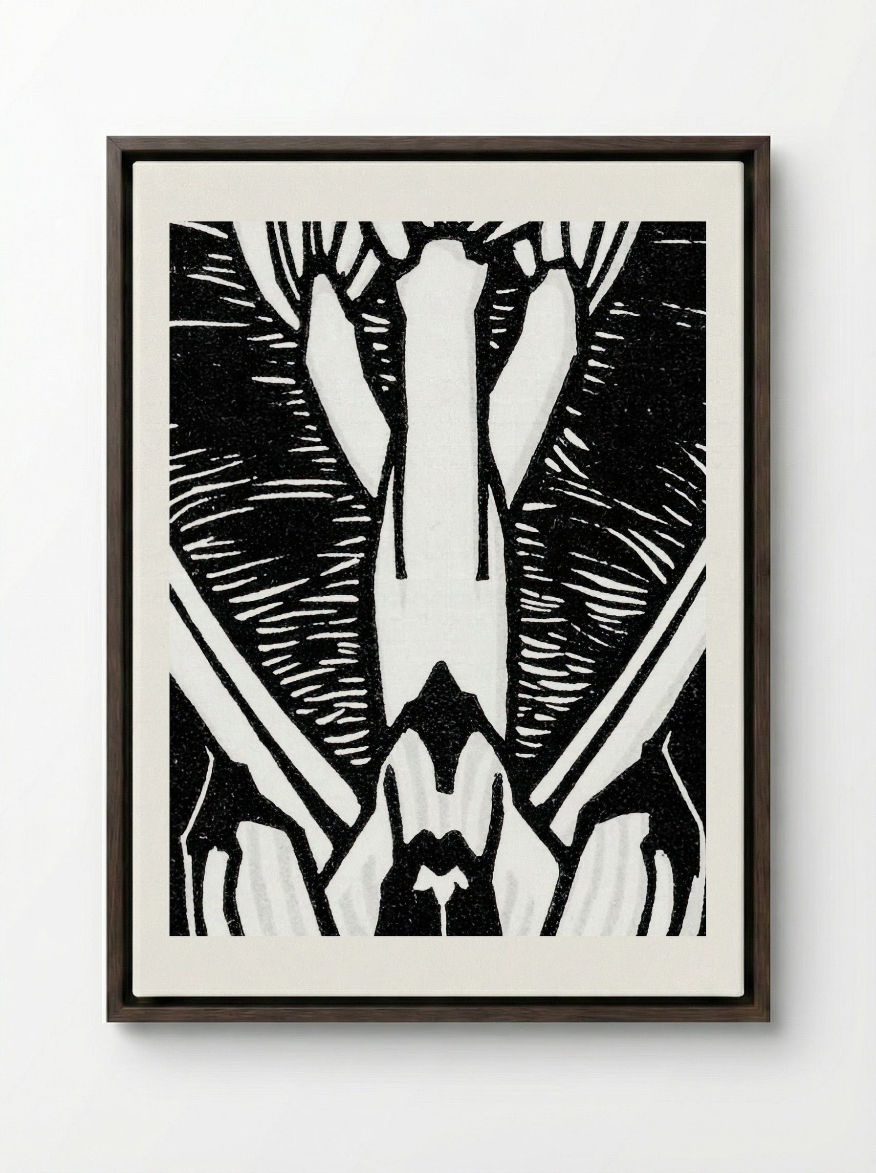 April (Floral Woodcut) - Julie de Graag - Framed Canvas Dark Wood