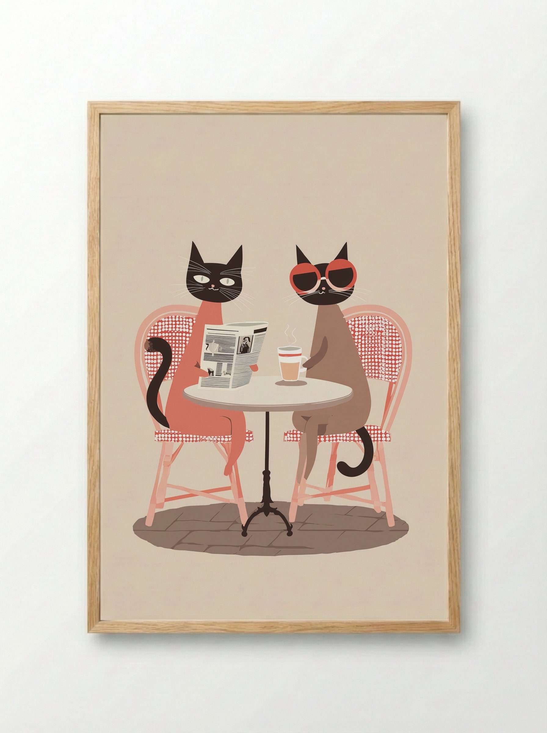 Parisian Cats at Café Pause - Framed Print Wood