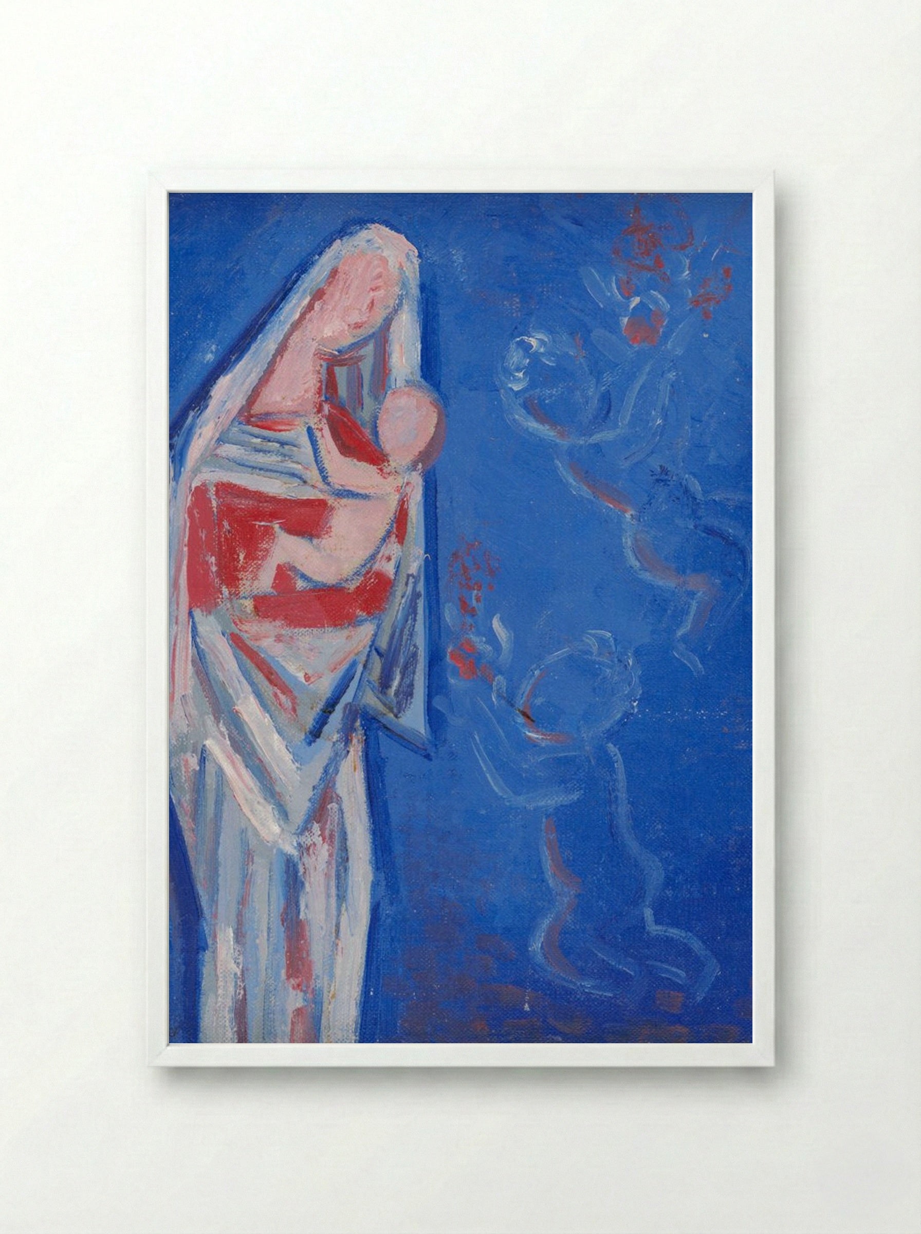 Standing Madonna with an Angel - Mikuláš Galanda - Framed Print White
