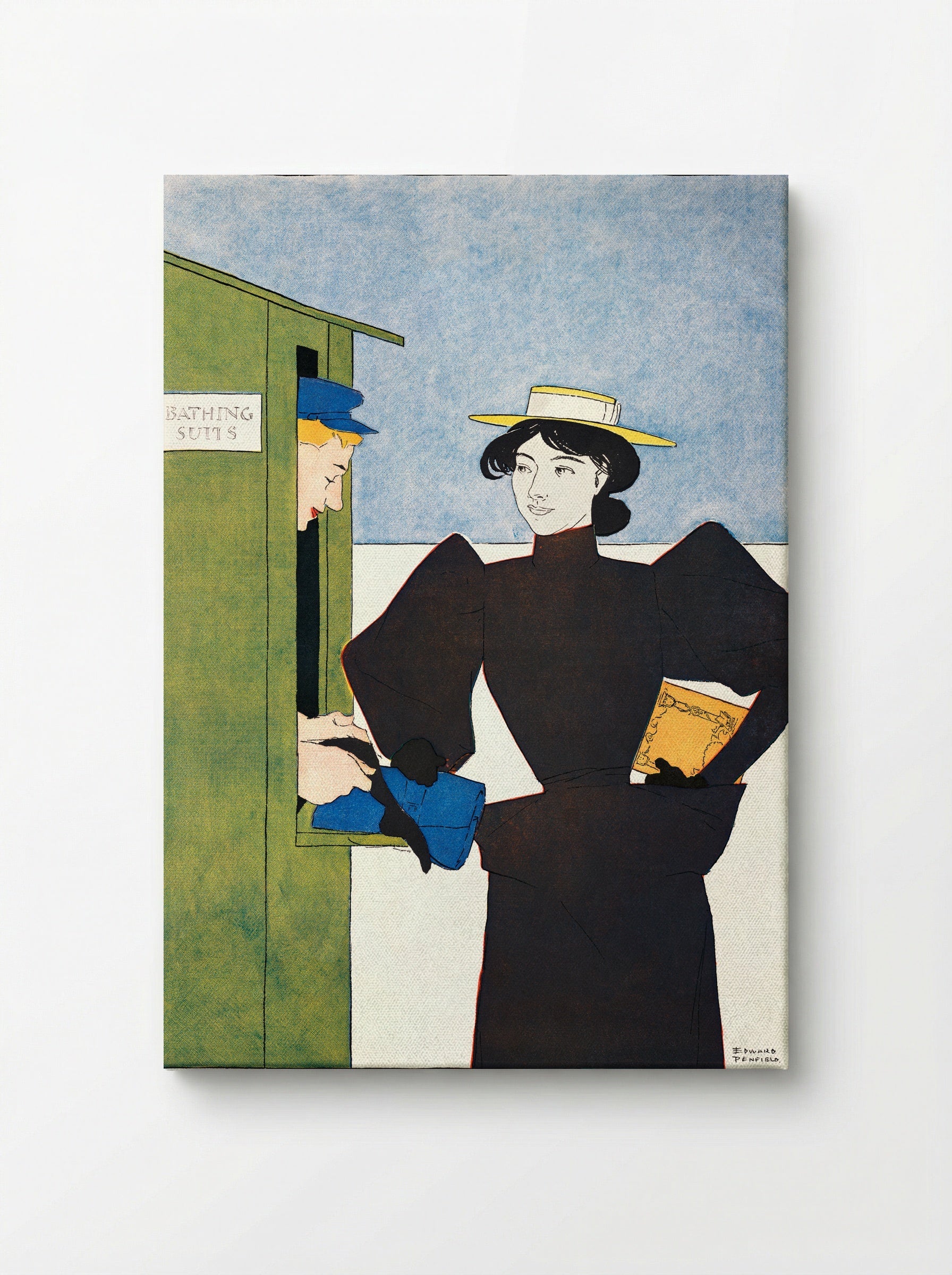 Woman Picking Up Bathing Suits - Edward Penfield - Canvas