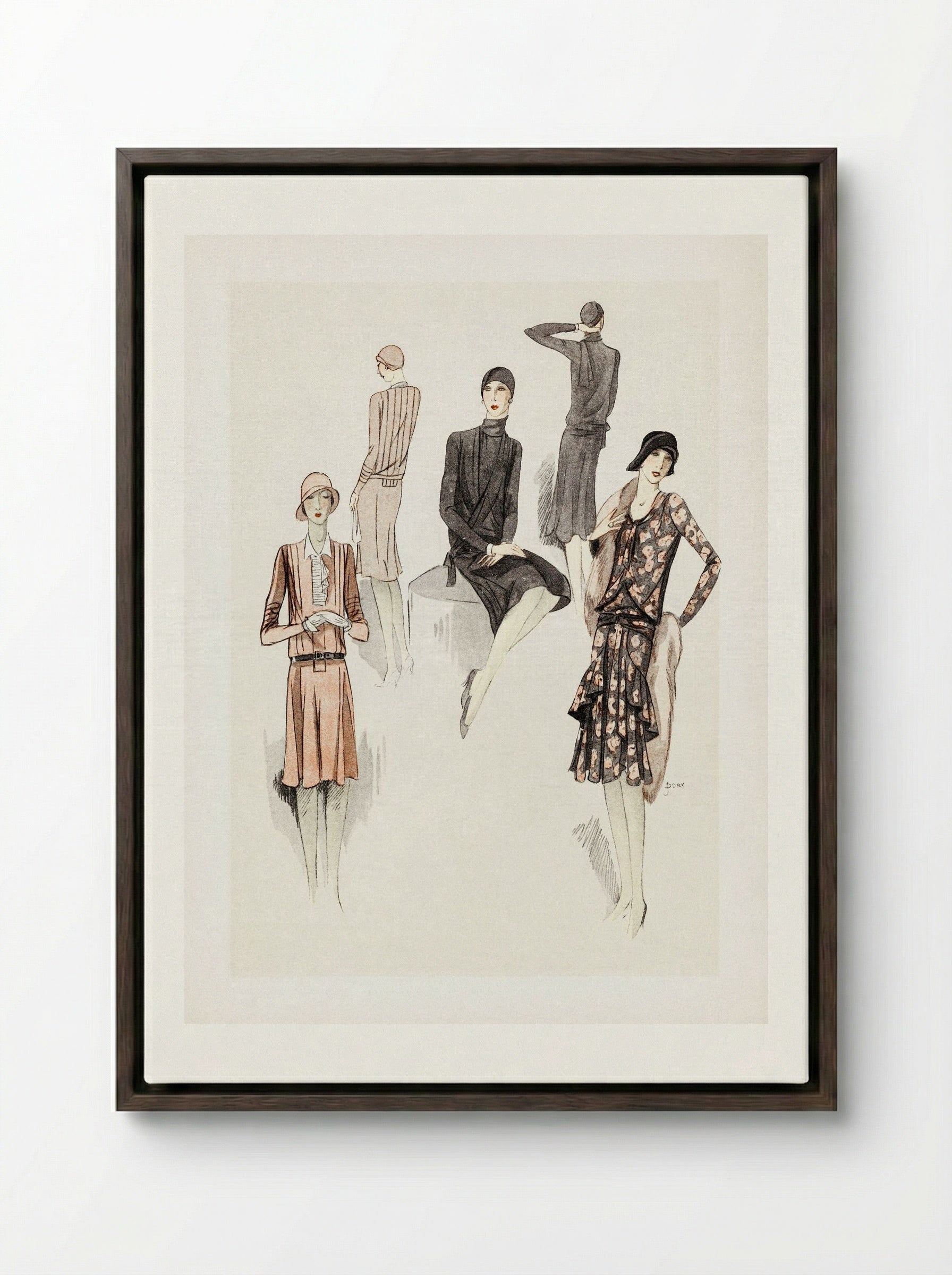 Feuillets de l'Élégance Féminine - Fine Art Print - Framed Canvas Dark Wood