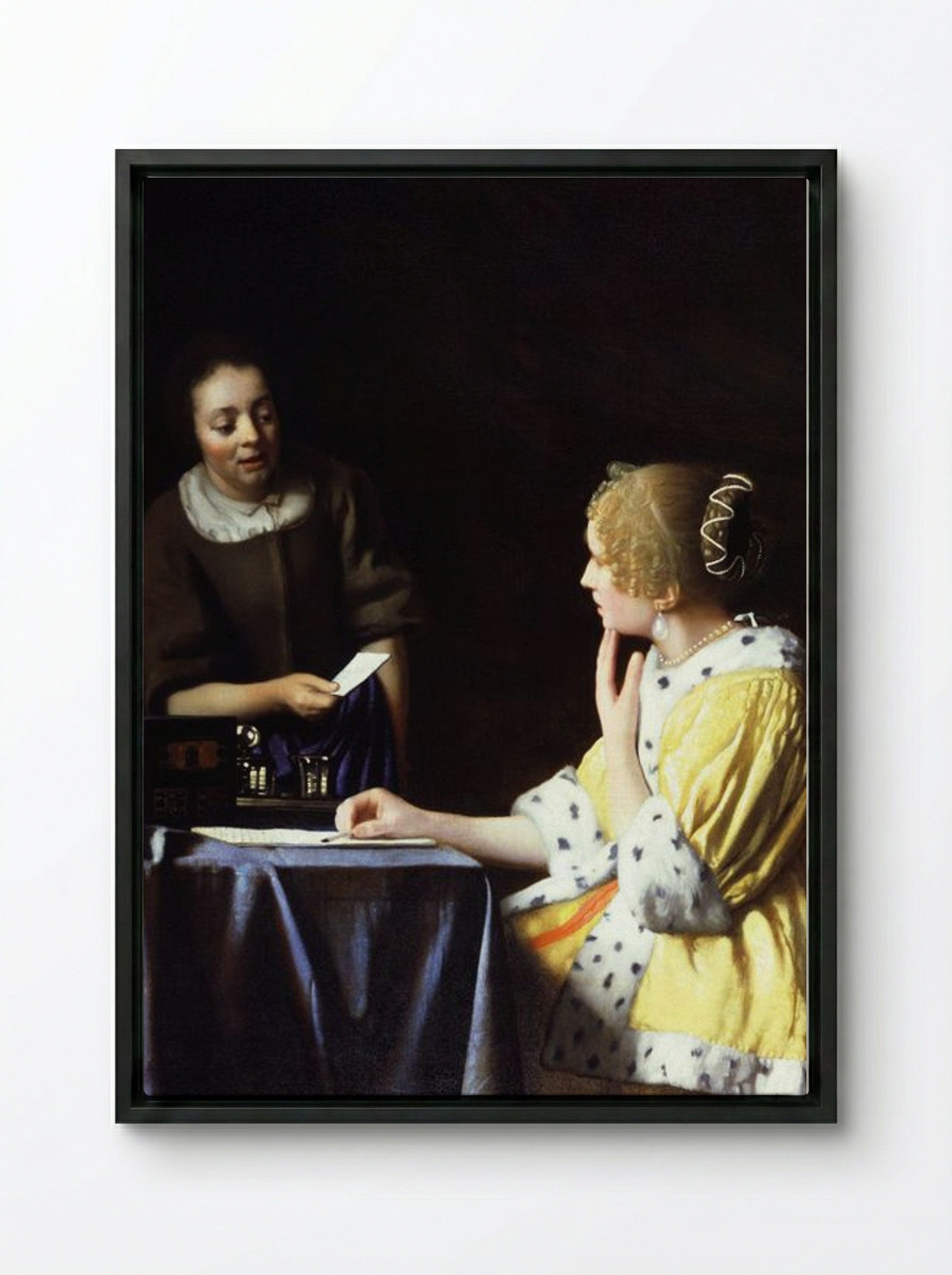 Mistress and Maid - Johannes Vermeer - Framed Canvas Black