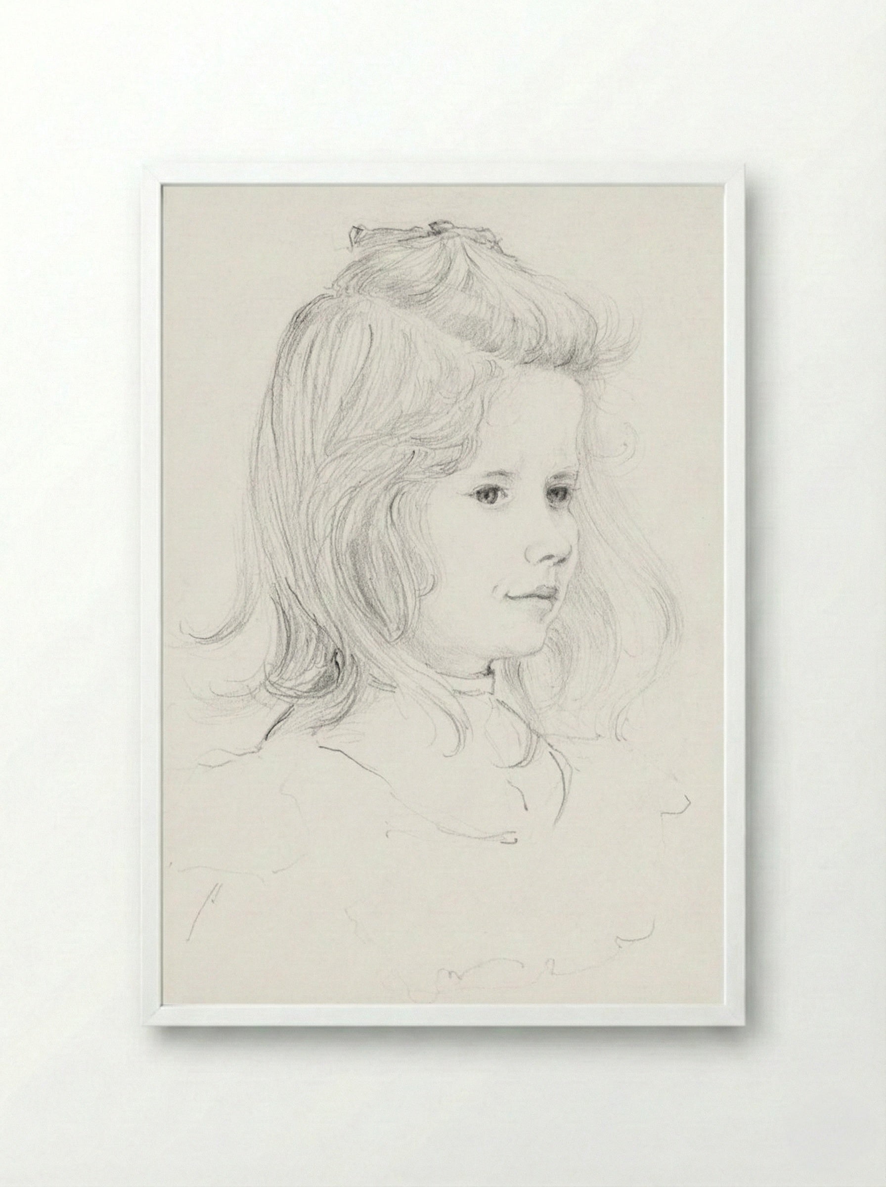 Portrait of a Girl (Sketch) - Julie de Graag - Framed Print White