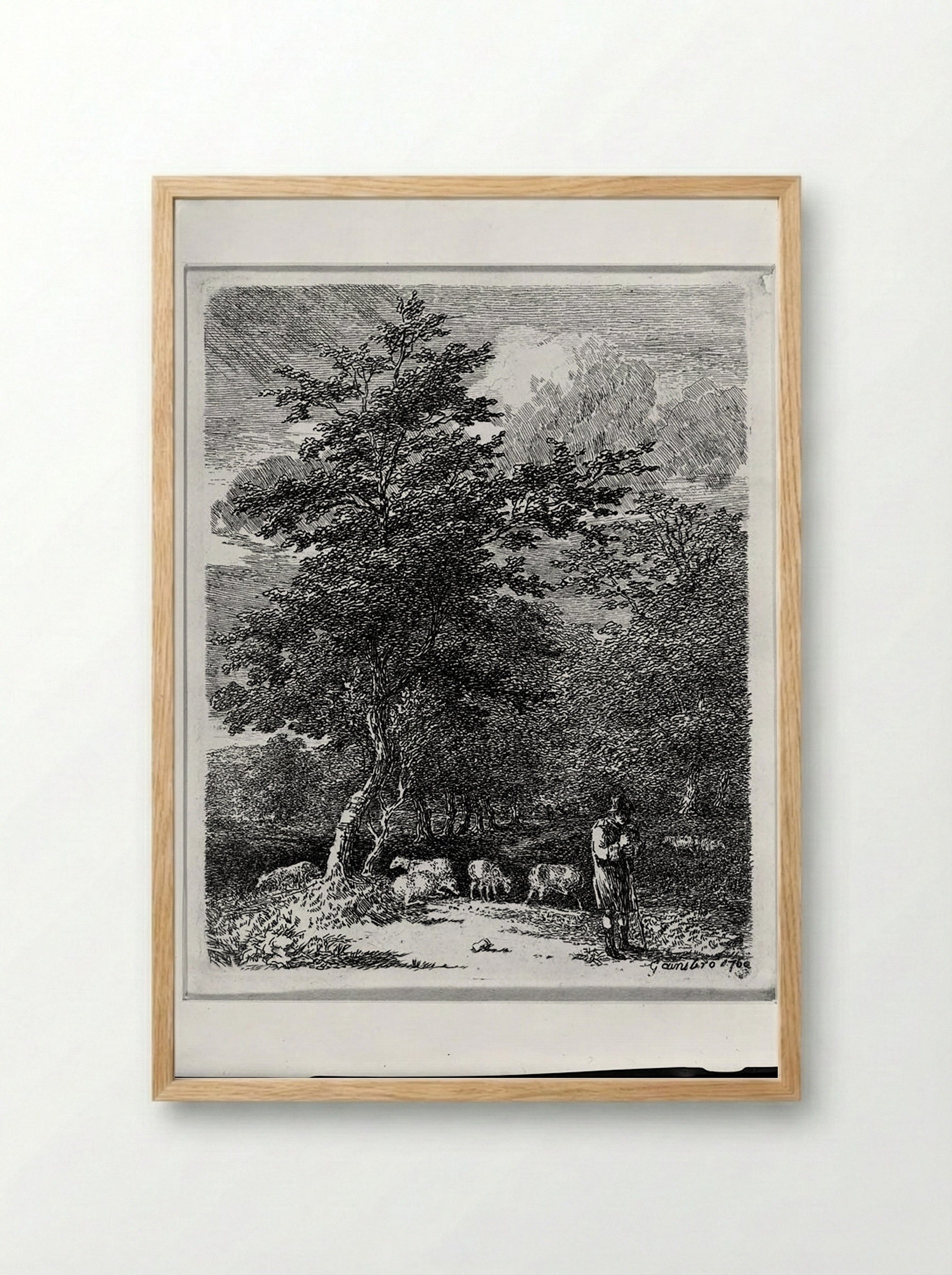 Landscape with Shepherd Watching his Sheep - Thomas Gainsborough - Framed Print Wood