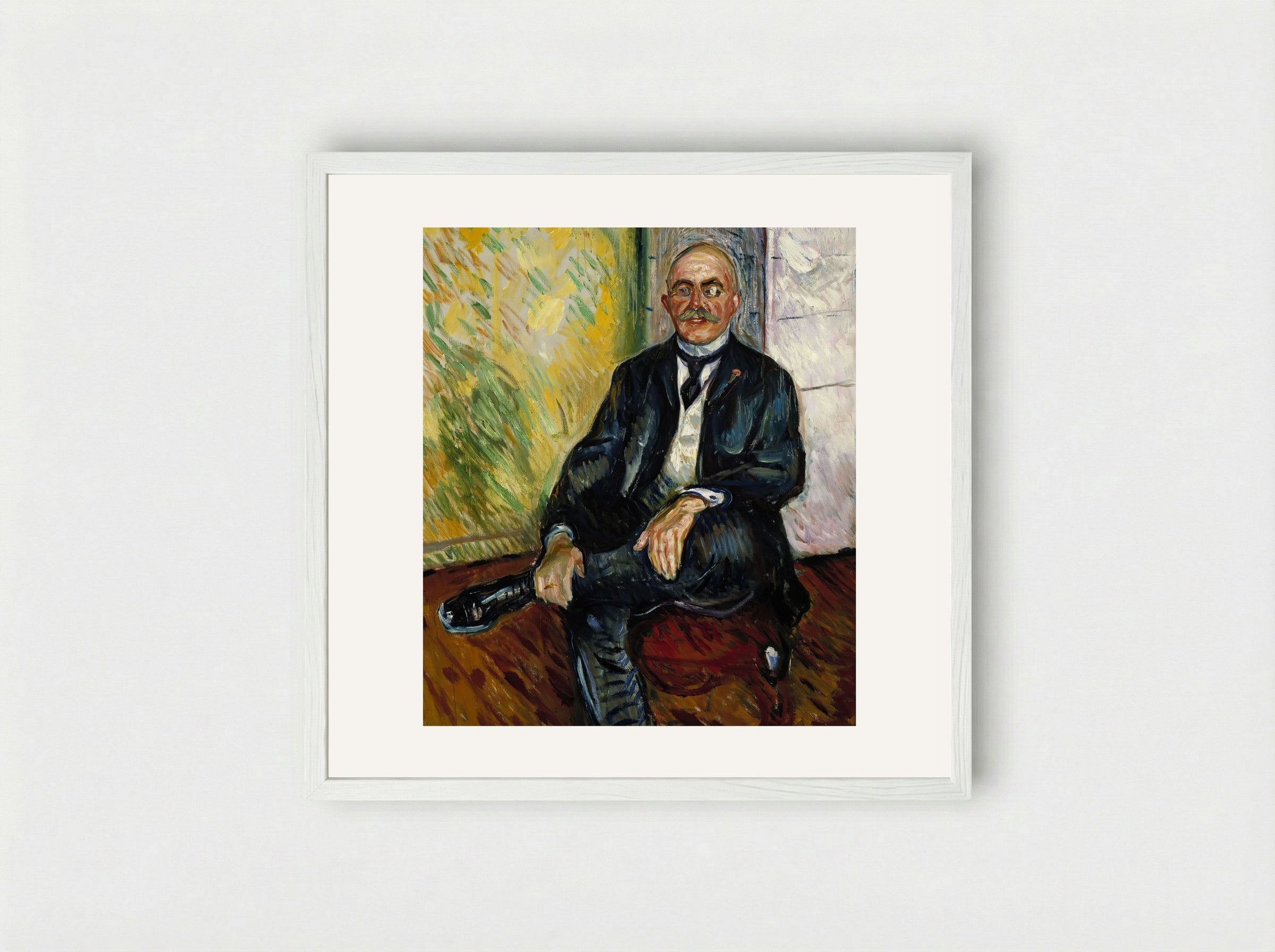 Portrait of Gustaf Schiefler - Edvard Munch - Framed Print White