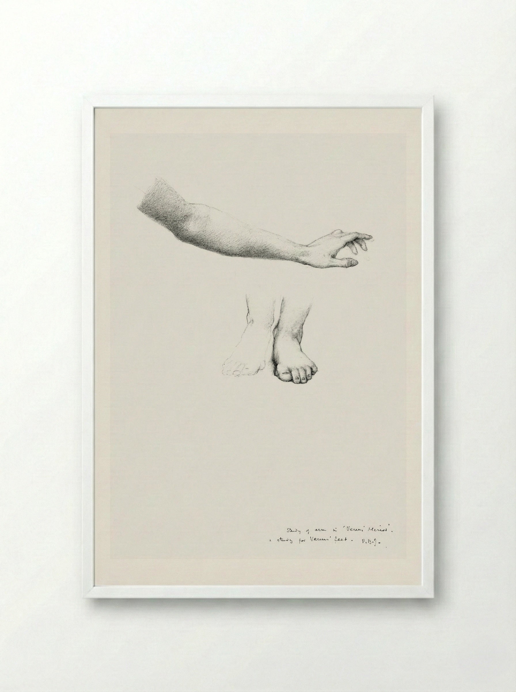 Study of Arm and Feet for 'The Mirror of Venus' - Edward Burne-Jones - Framed Print White