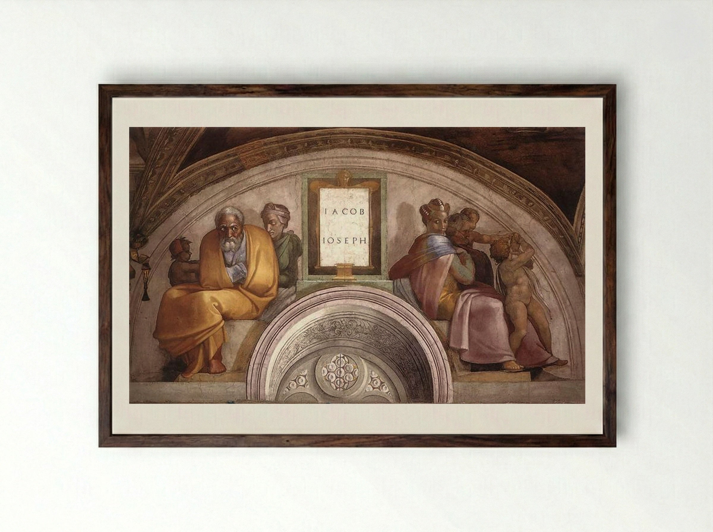 The Ancestors of Christ: Jacob, Joseph - Michelangelo - Framed Print Dark Wood