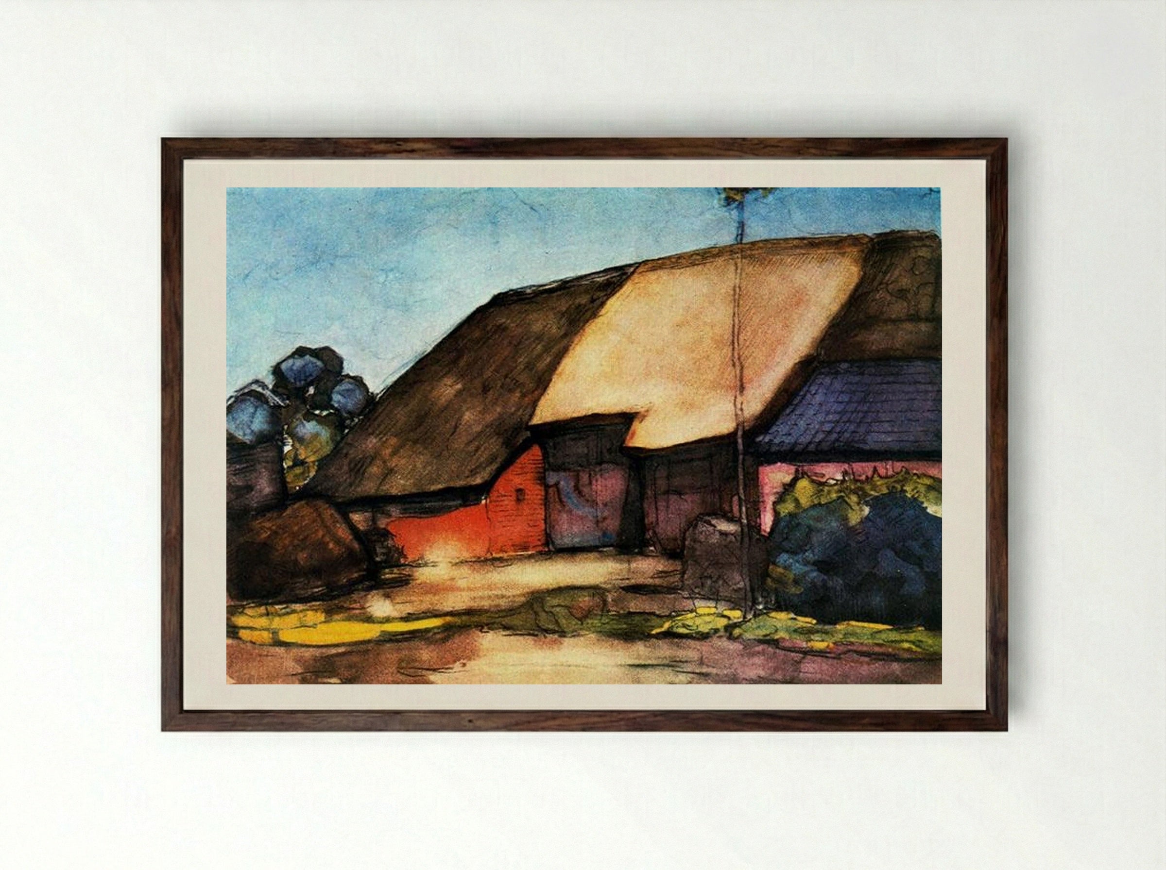 Small Farm on Nistelrode - Piet Mondrian - Framed Print Dark Wood