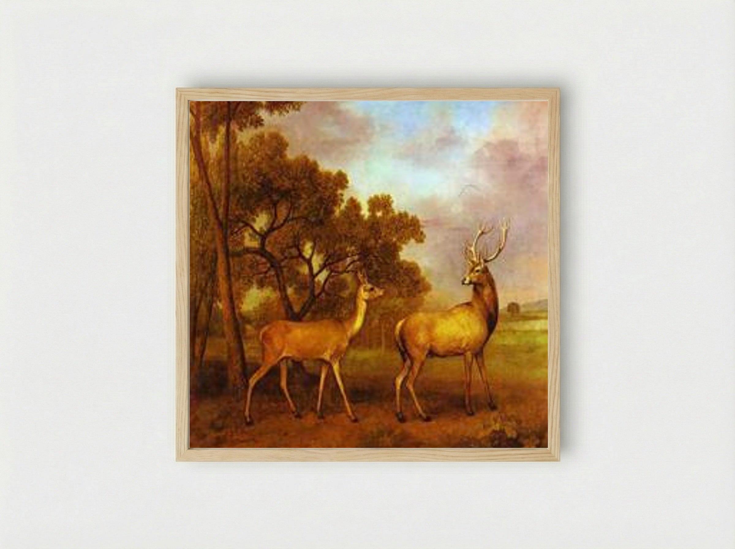 Red Deer Stag and Hind - George Stubbs - Framed Print Wood