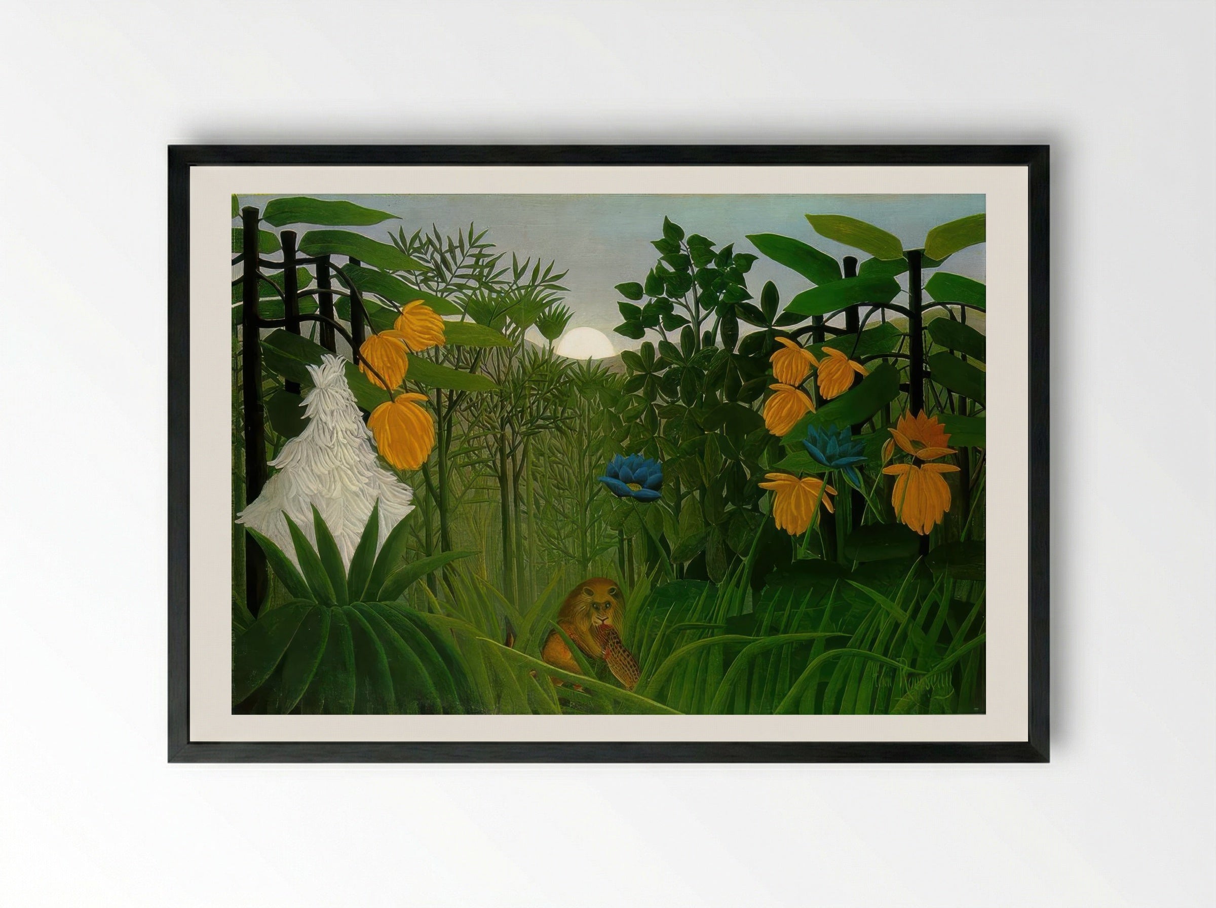 The Repast of the Lion by Henri Rousseau – Naïve Art Jungle Wildlife Print - Framed Print Black