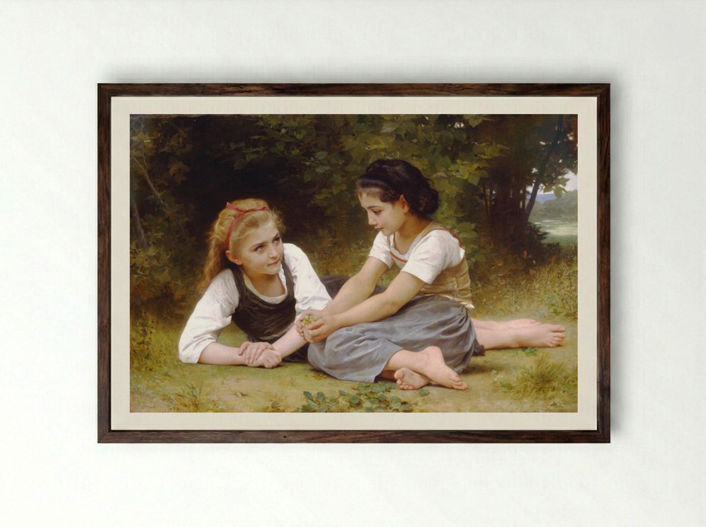 The Nut Gatherers - William-Adolphe Bouguereau - Framed Print Dark Wood