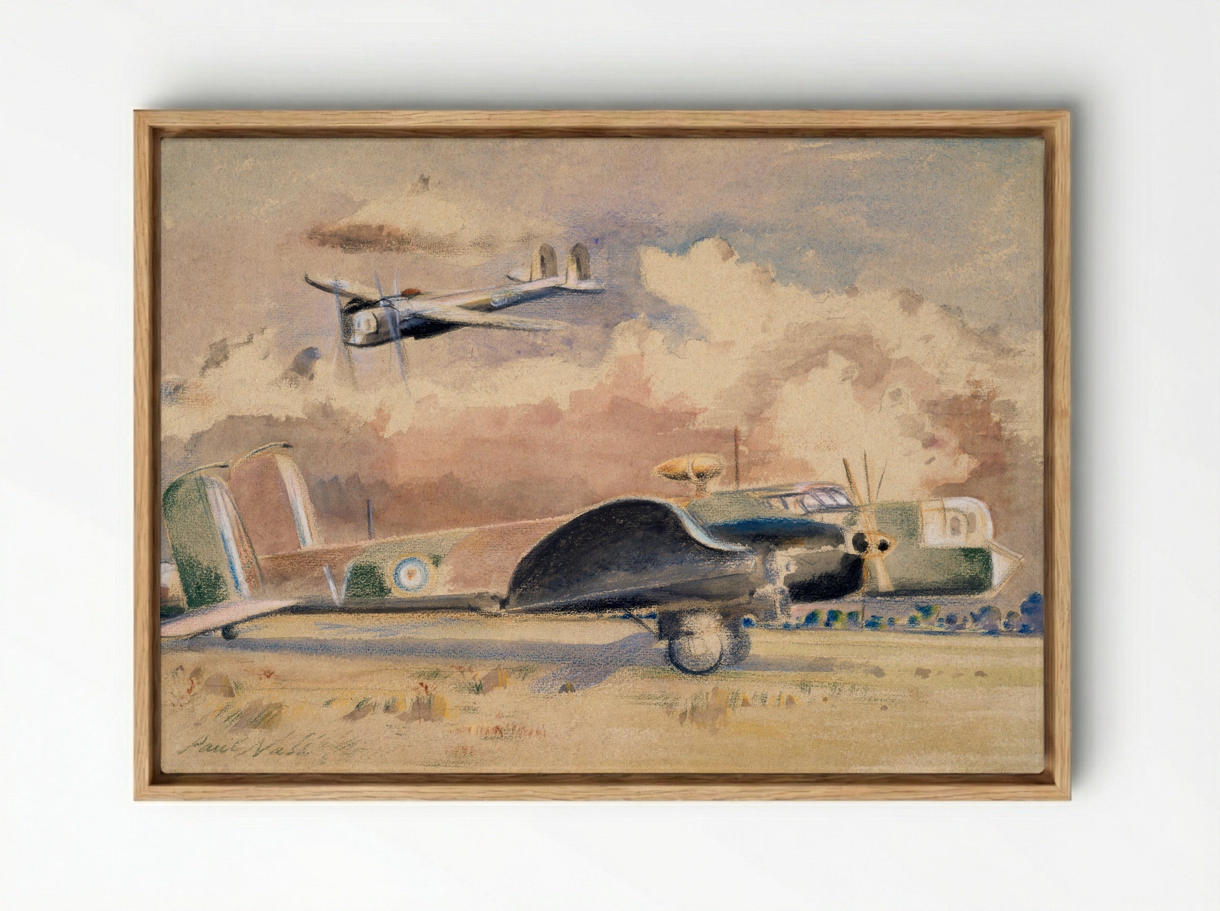 Whitley Bombers Sunning - Paul Nash - Framed Canvas Wood