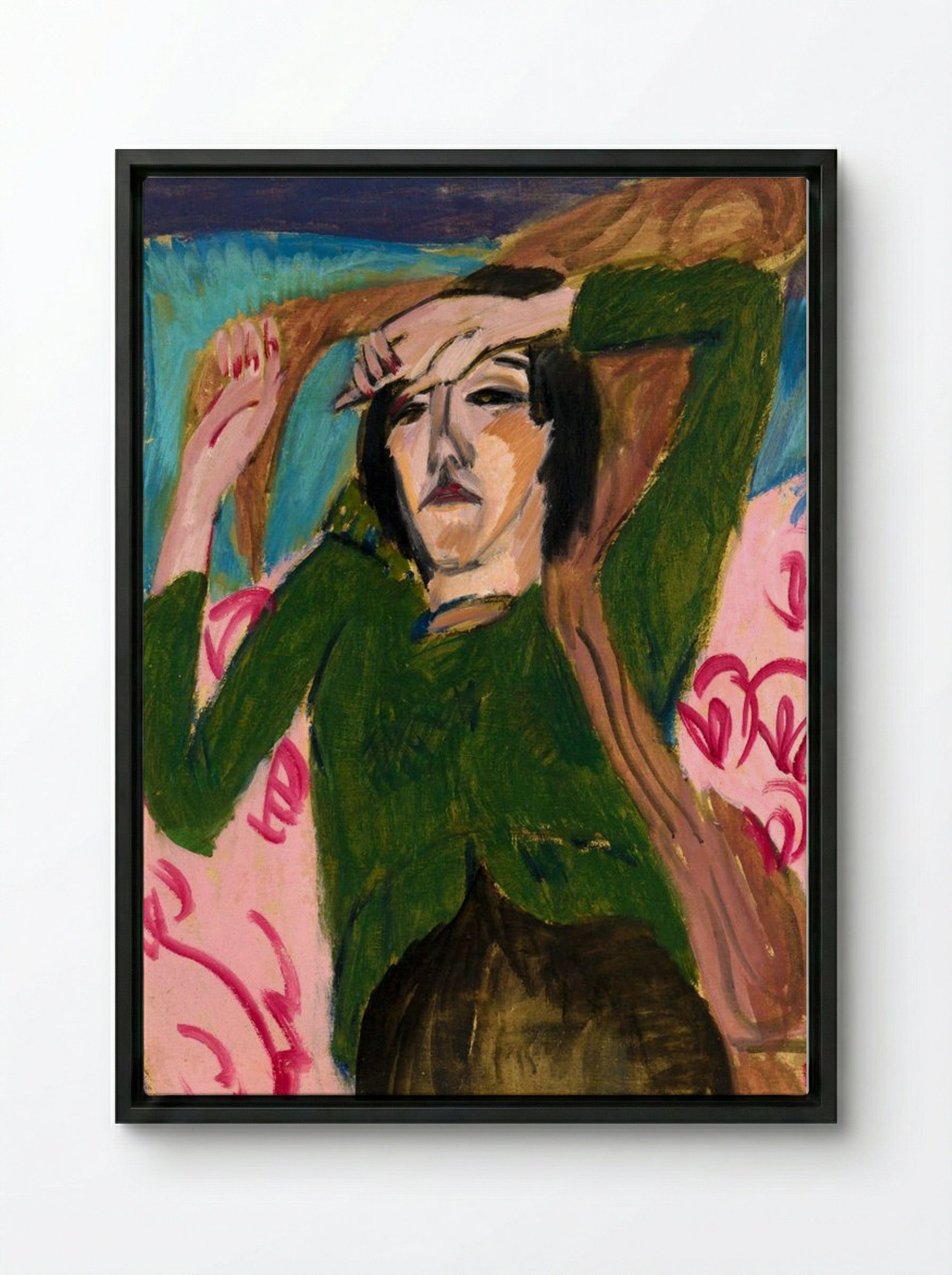 Woman in a Green Blouse - Ernst Ludwig Kirchner - Framed Canvas Black