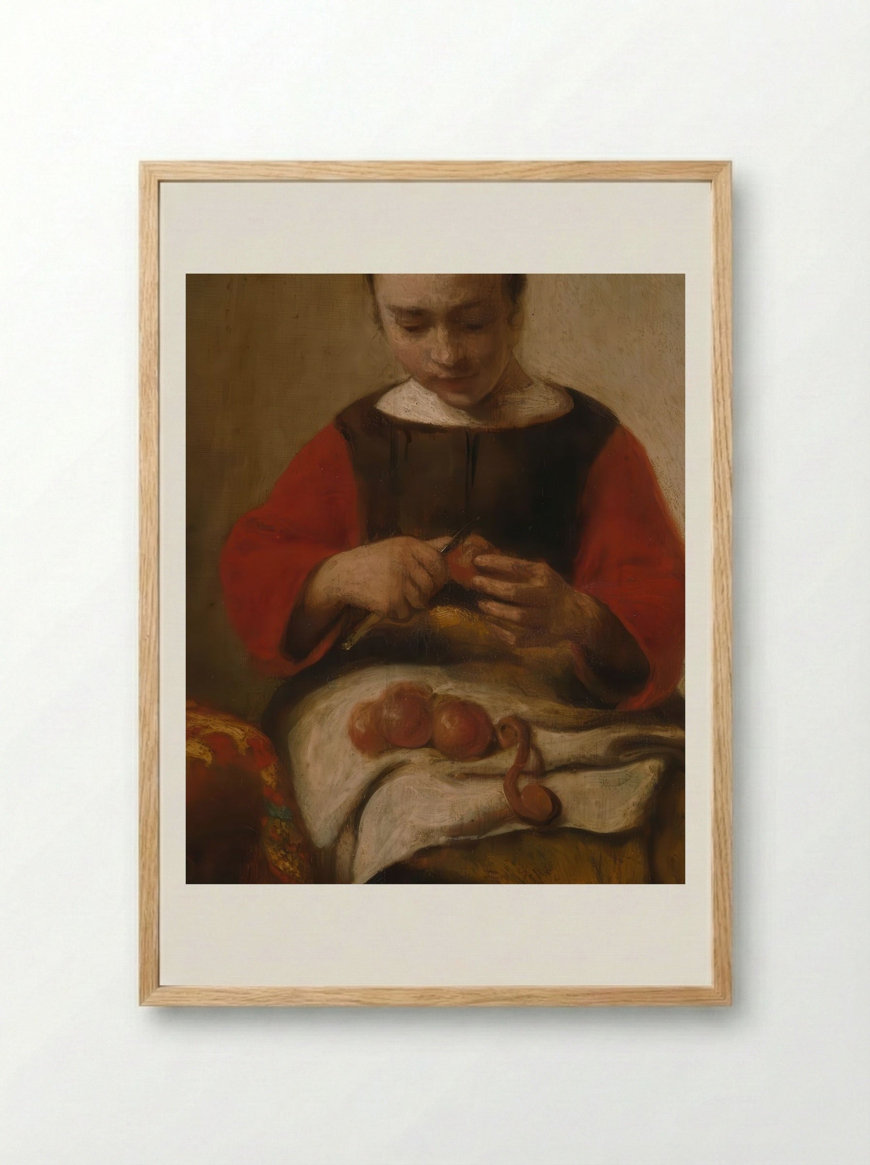 Young Woman Peeling Apples - Eglon van der Neer - Framed Print Wood