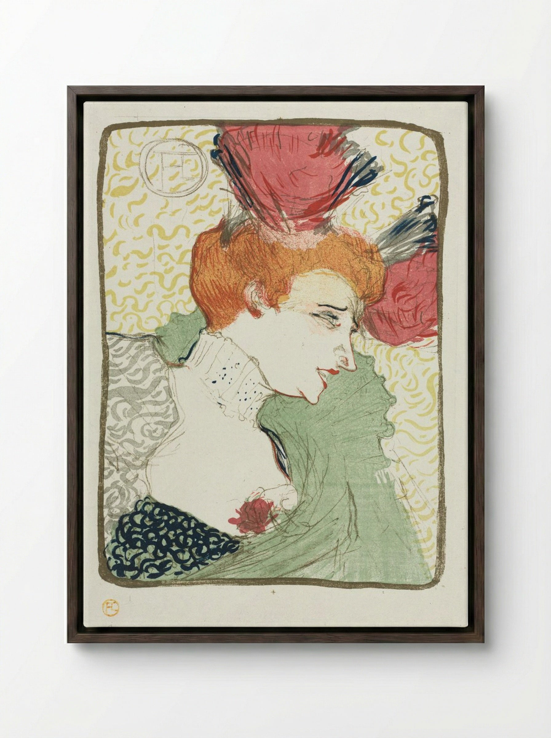Bust of Mademoiselle Lender - Henri de Toulouse-Lautrec - Framed Canvas Dark Wood