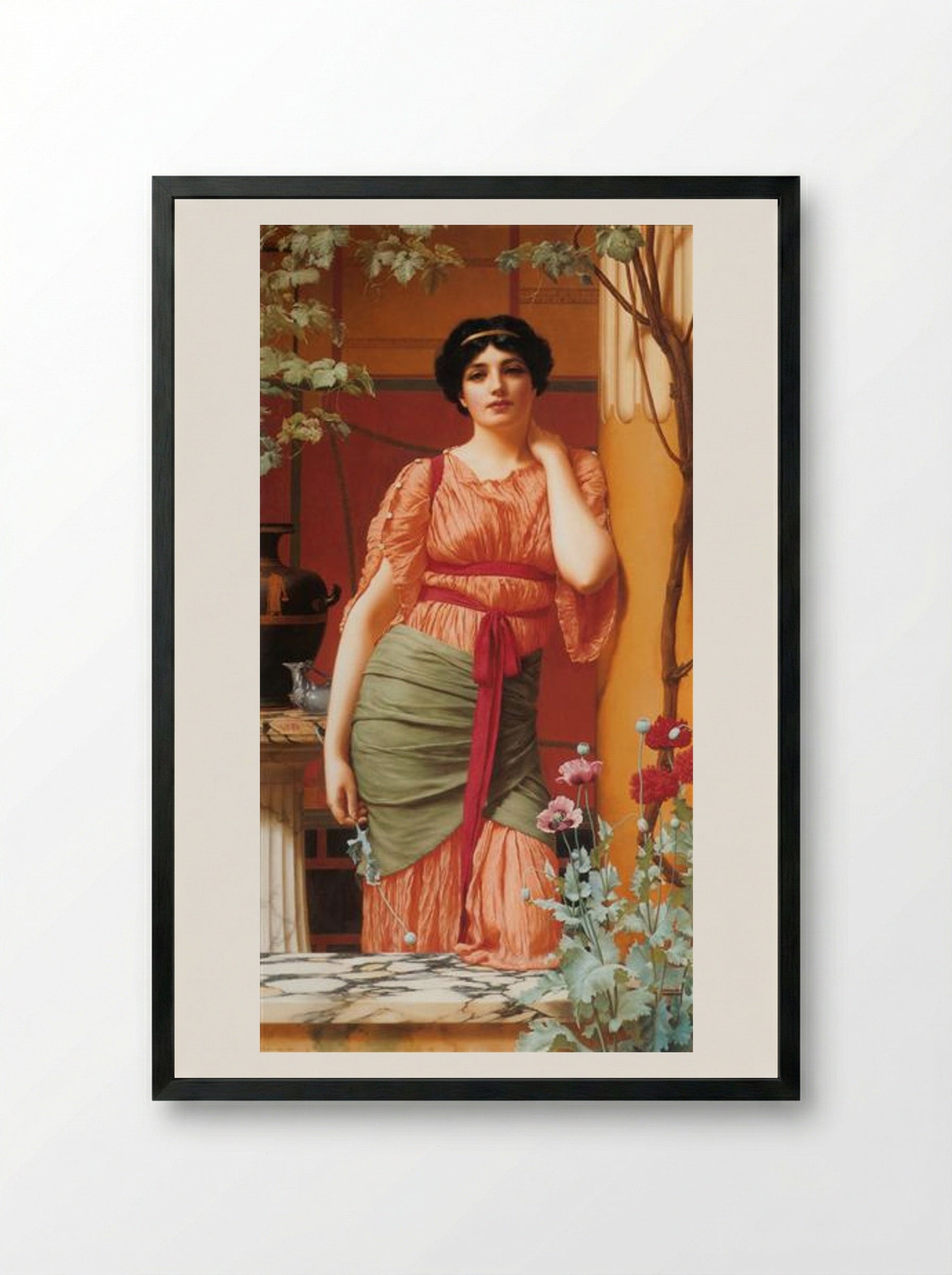 Nerissa - John William Godward - Framed Print Black