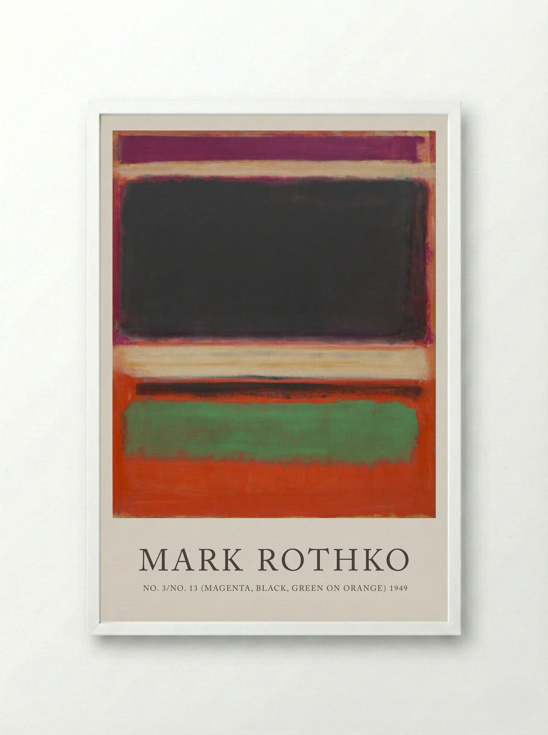 No. 3/No. 13 (Magenta, Black, Green on Orange) - Mark Rothko - Framed Print White