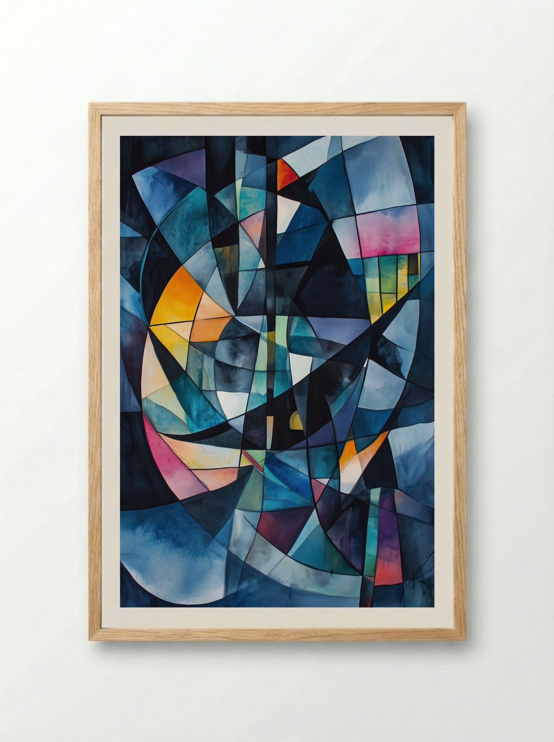Cathedral Light – Abstract Geometric Stained Glass Composition - Framed Print Wood