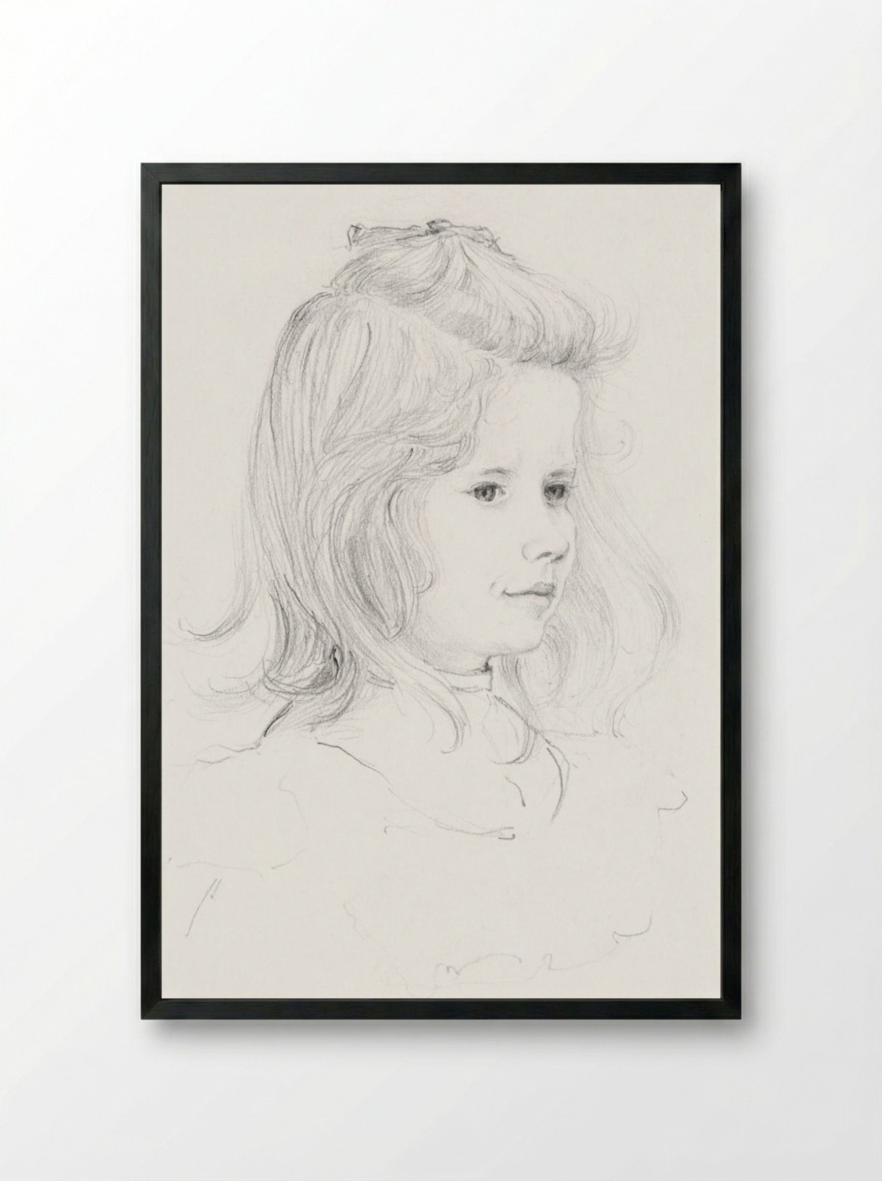 Portrait of a Girl (Sketch) - Julie de Graag - Framed Print Black