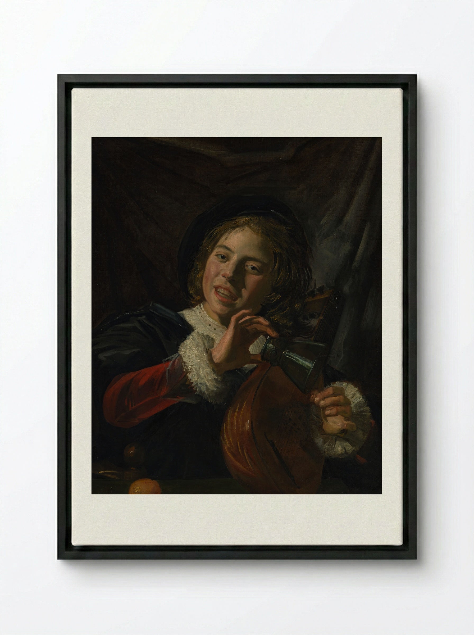 Boy with a Lute - Frans Hals - Framed Canvas Black