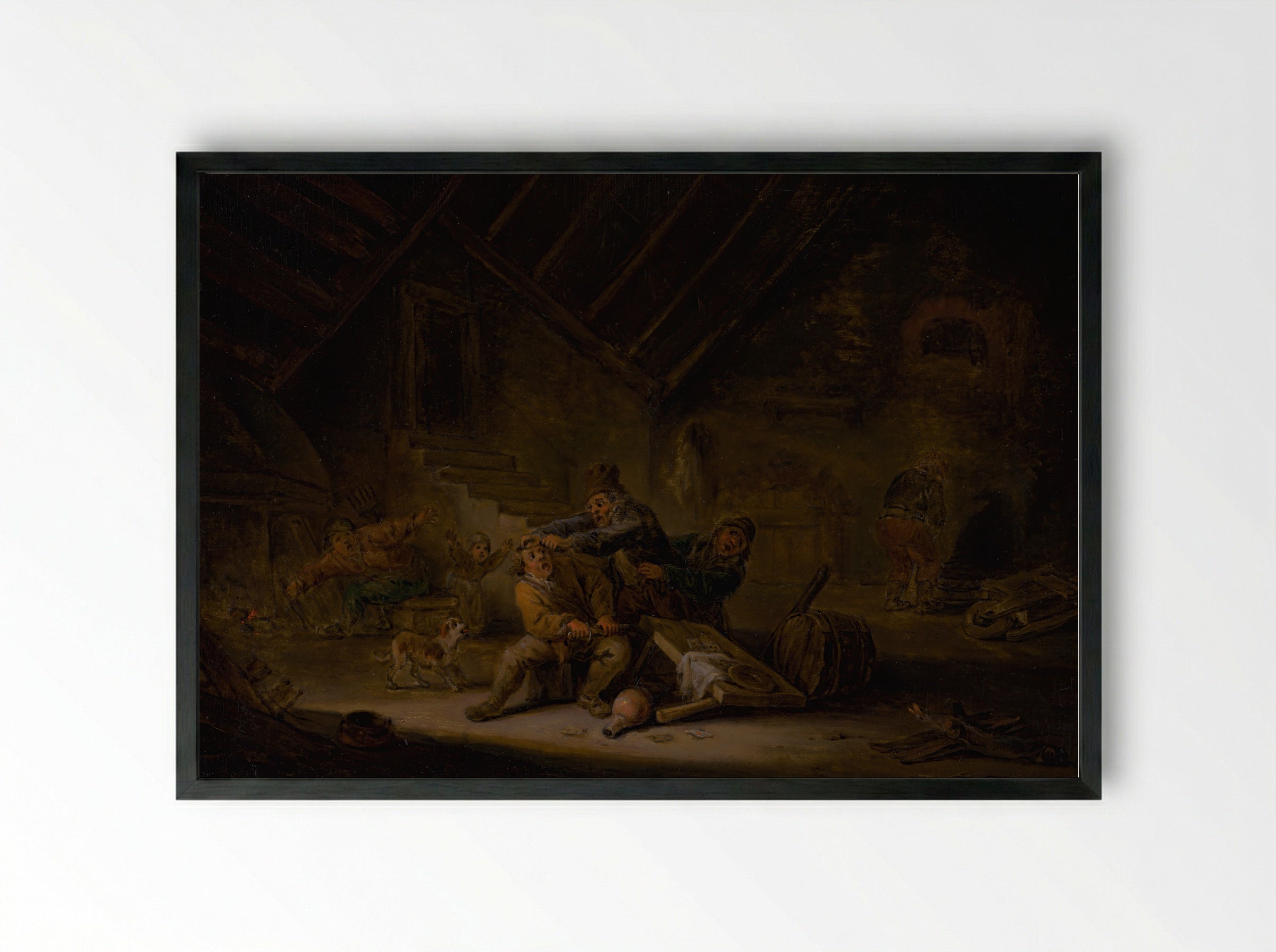 Card Players Fighting in a Tavern - David Teniers the Younger - Framed Print Black