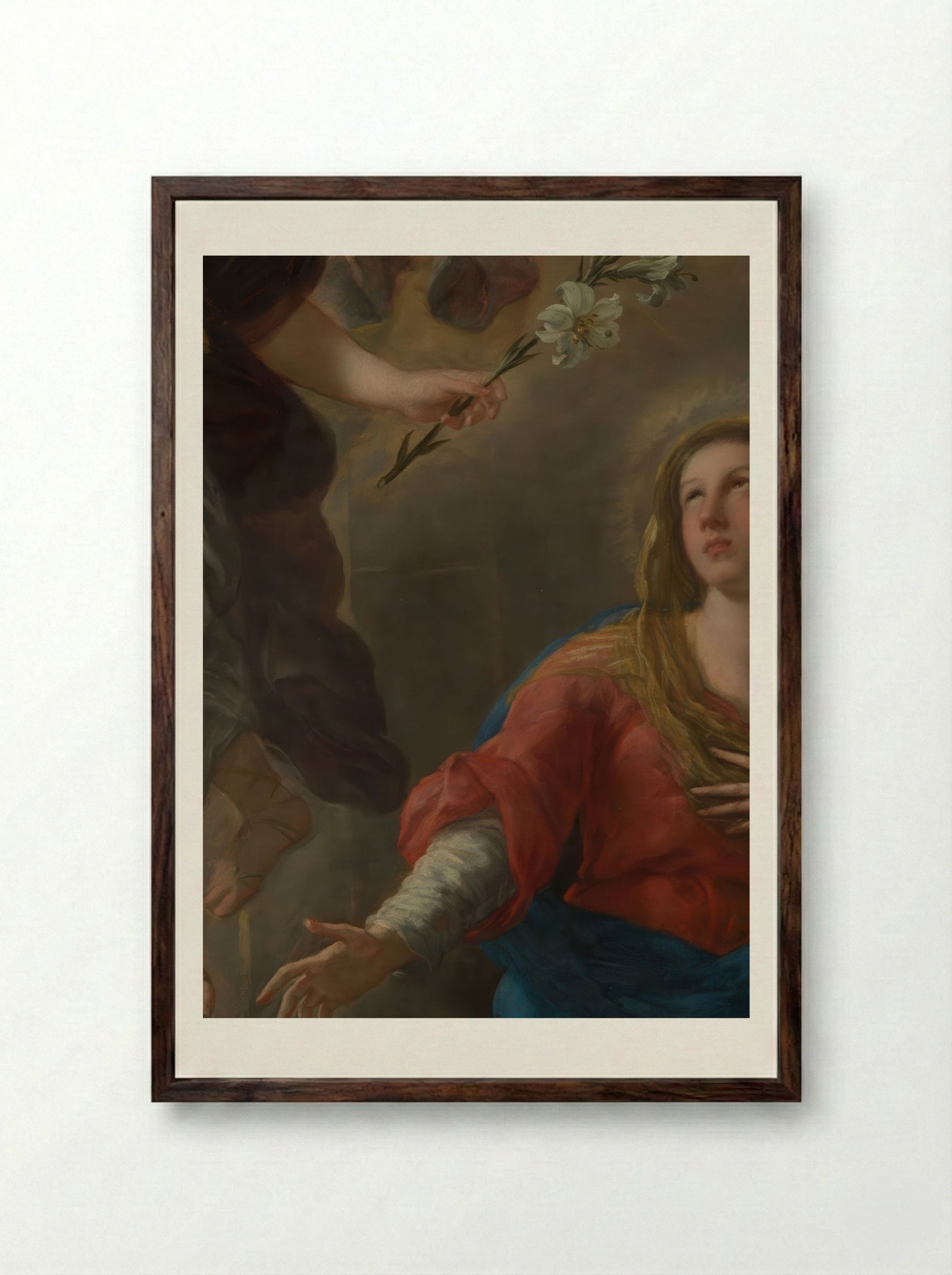 The Annunciation - Luca Giordano - Framed Print Dark Wood