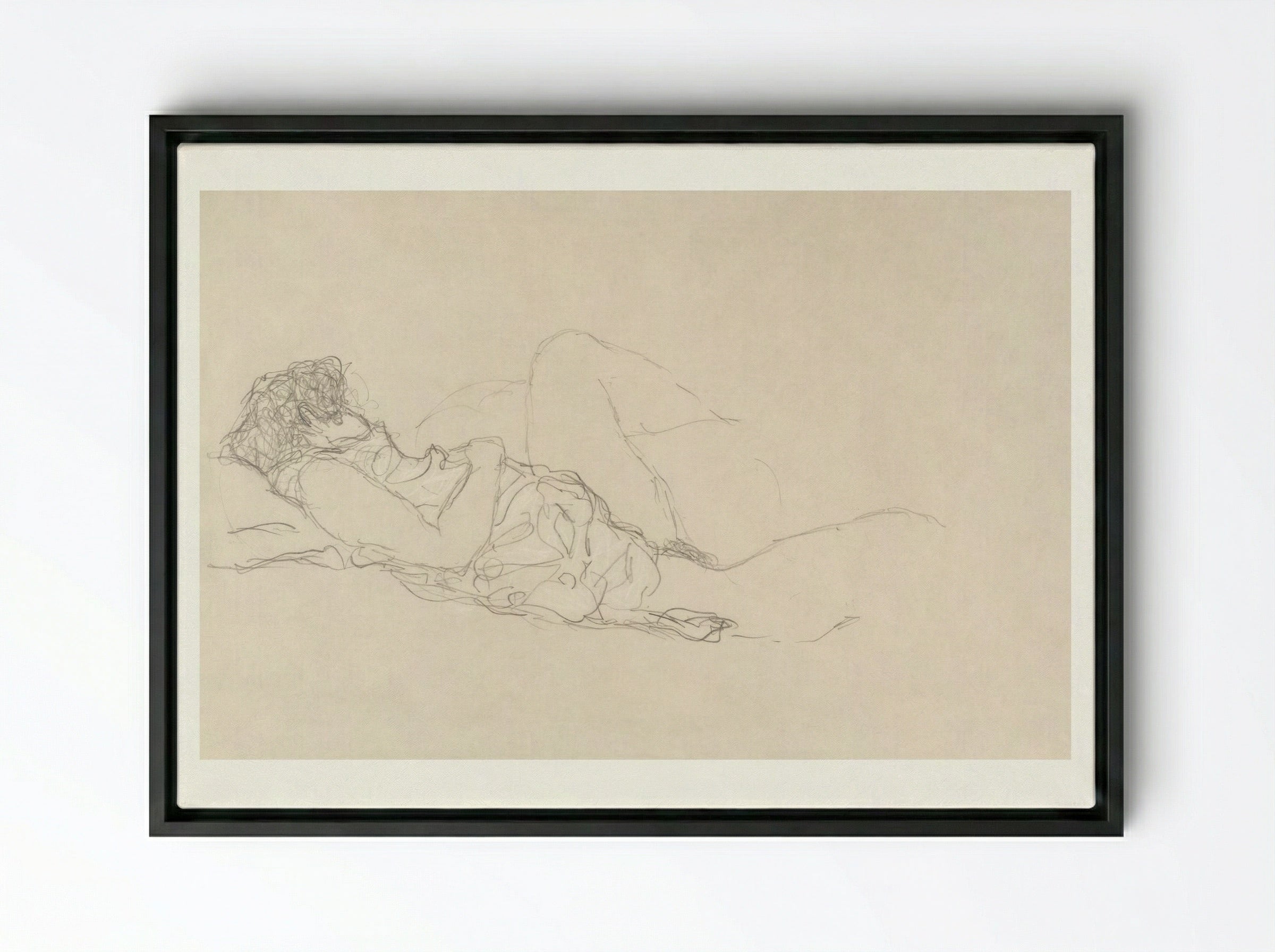 Sleeping Woman - Gustav Klimt - Framed Canvas Black