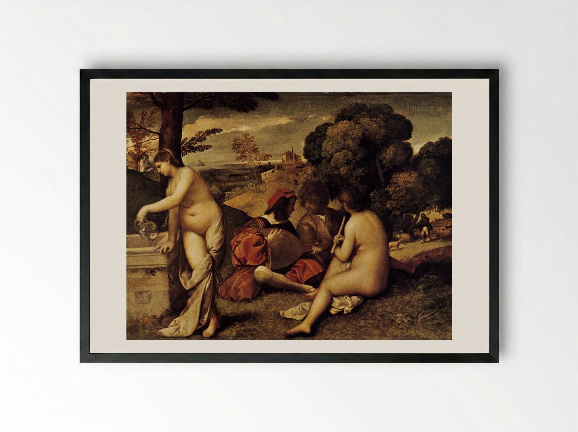 Pastoral Concert (Fête champêtre) - Giorgione - Framed Print Black