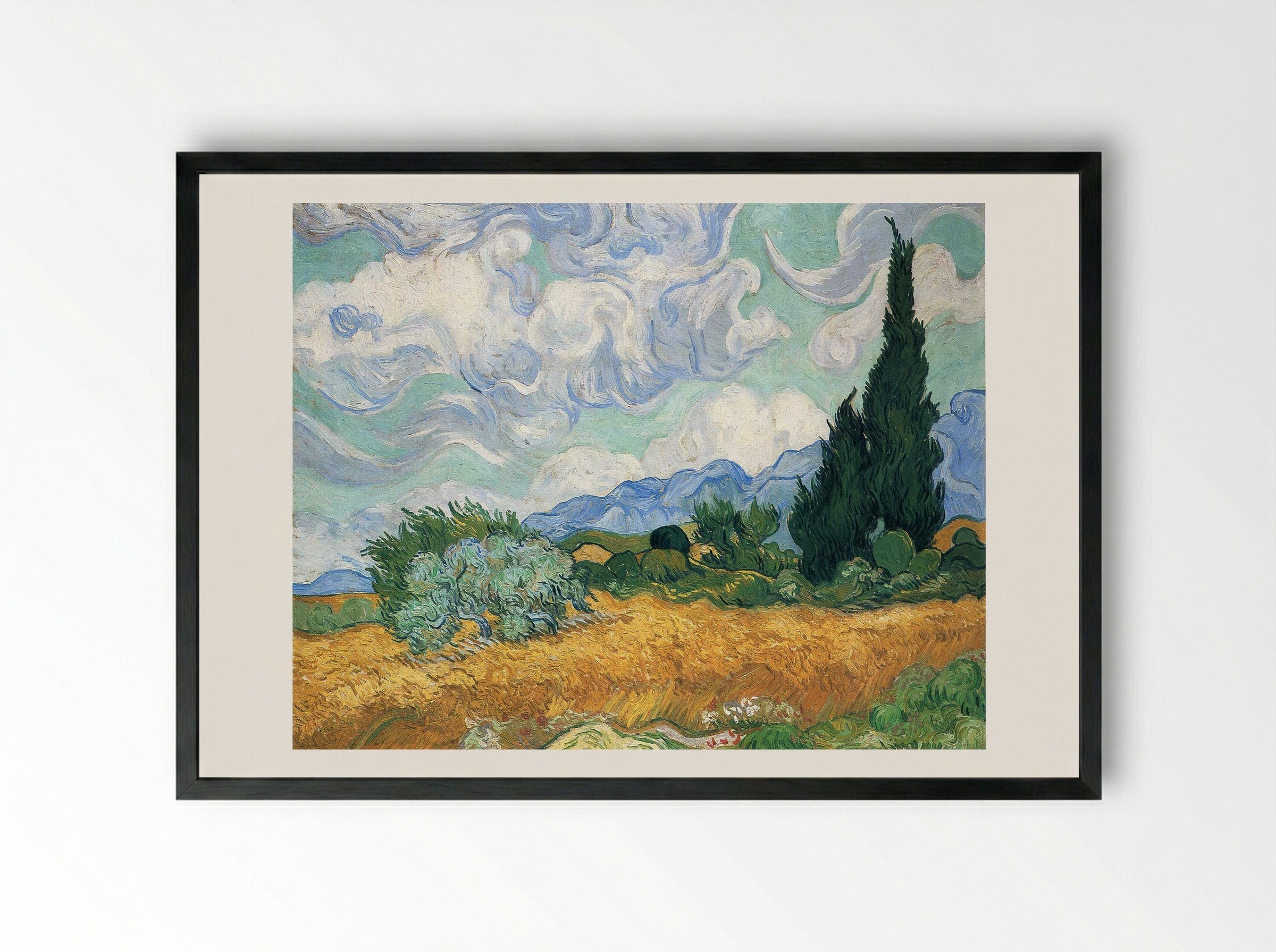 Wheatfield with Cypresses - Vincent van Gogh - Framed Print Black