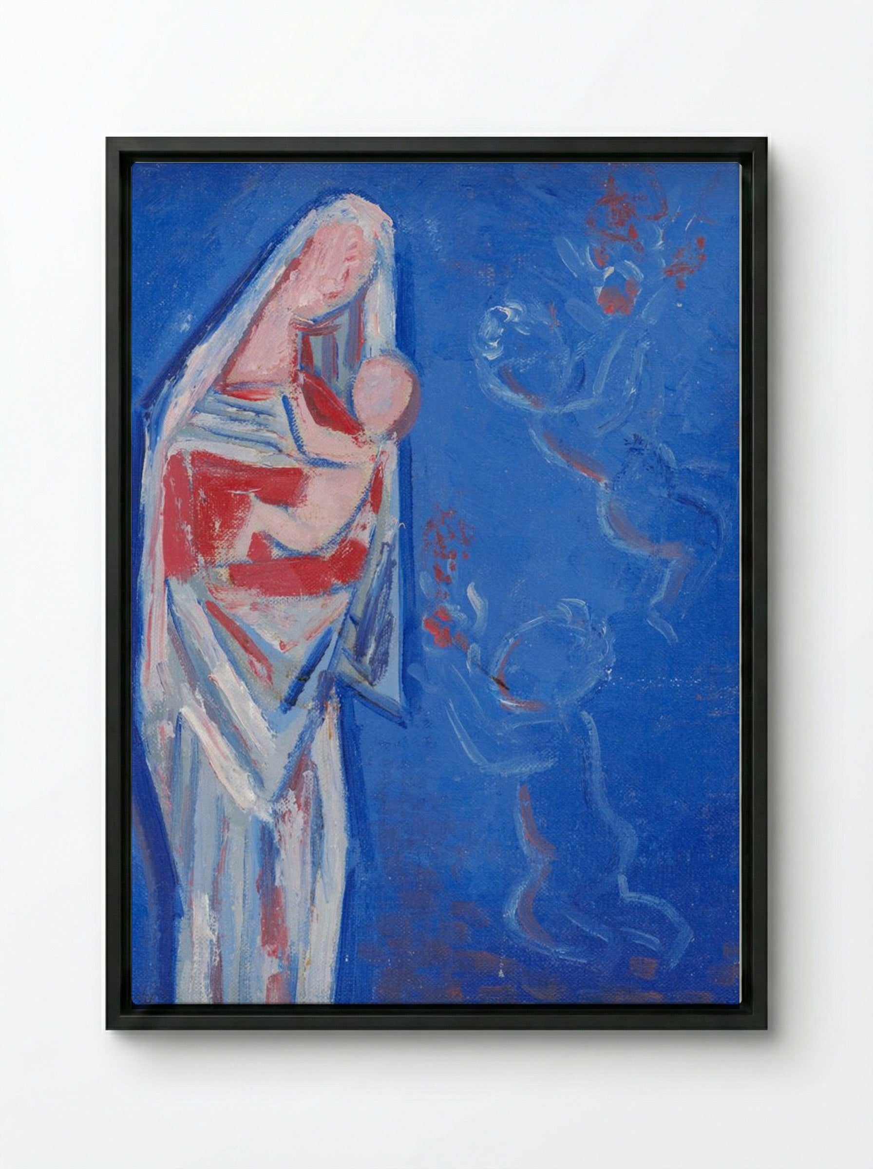 Standing Madonna with an Angel - Mikuláš Galanda - Framed Canvas Black