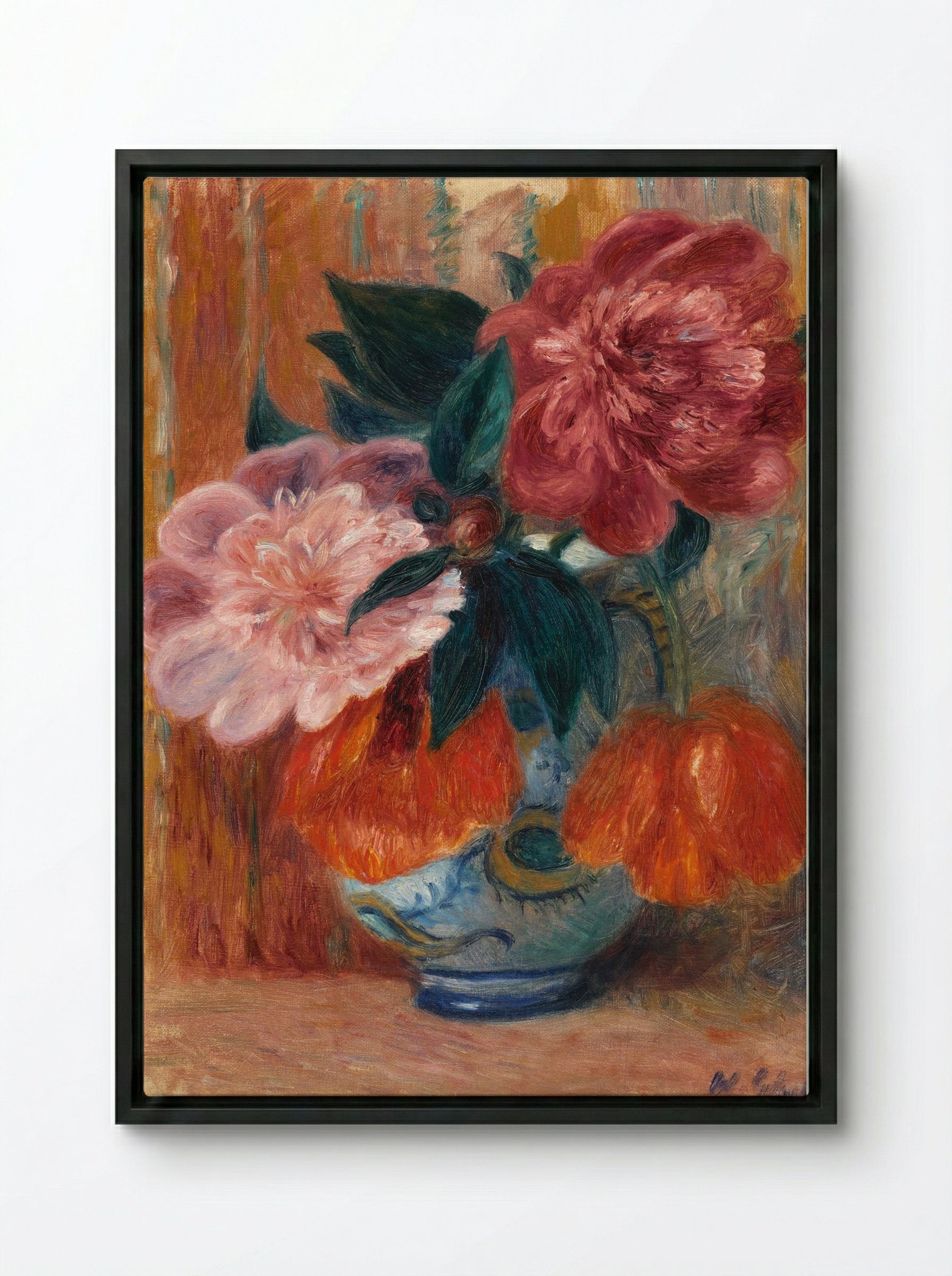 Tulips and Peonies in Pitcher - William James Glackens - Framed Canvas Black