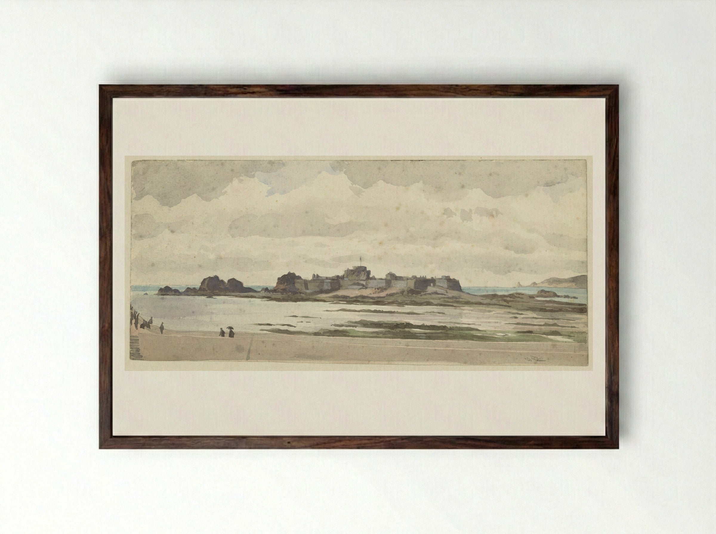 Kasteel of vesting aan de kust - James Tissot - Framed Print Dark Wood