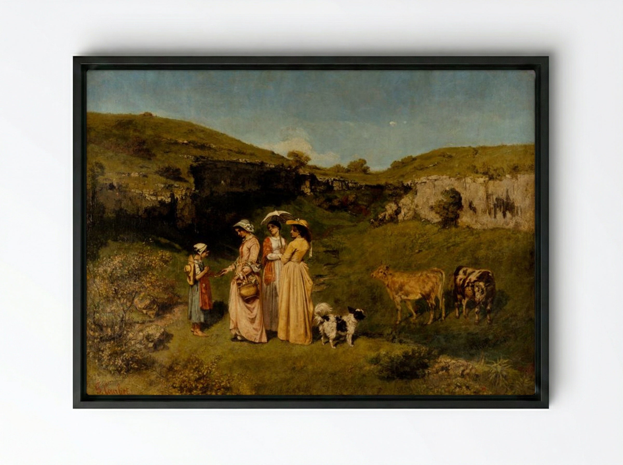 Young Ladies of the Village - Gustave Courbet - Framed Canvas Black