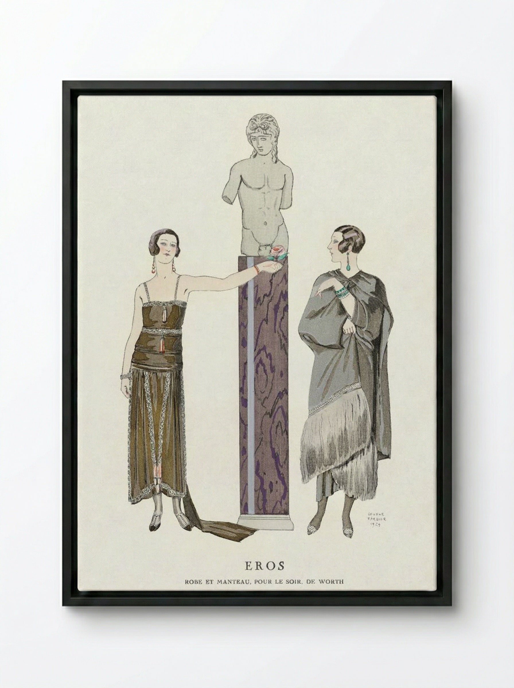 Eros: Robe et Manteau pour le Soir, de Worth - George Barbier - Framed Canvas Black