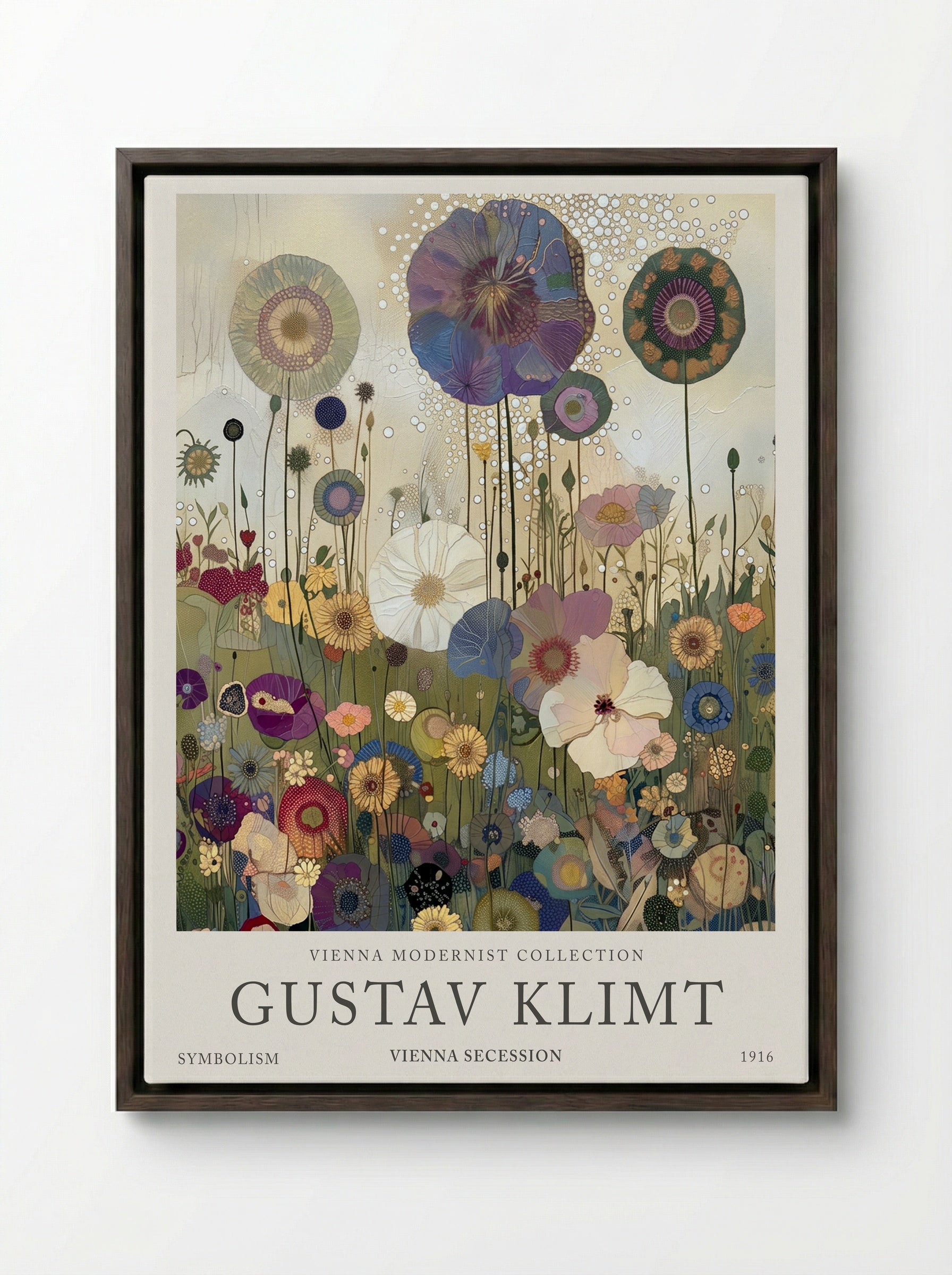 Golden Meadow Bloom – Gustav Klimt - Framed Canvas Dark Wood