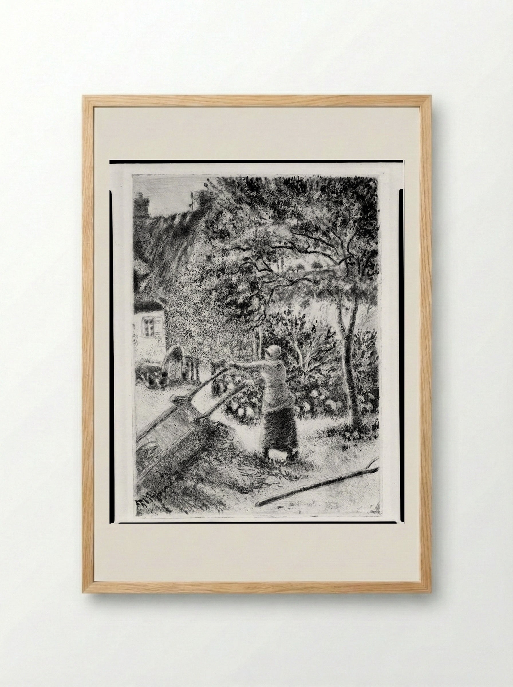 Woman Emptying a Wheelbarrow - Camille Pissarro - Framed Print Wood
