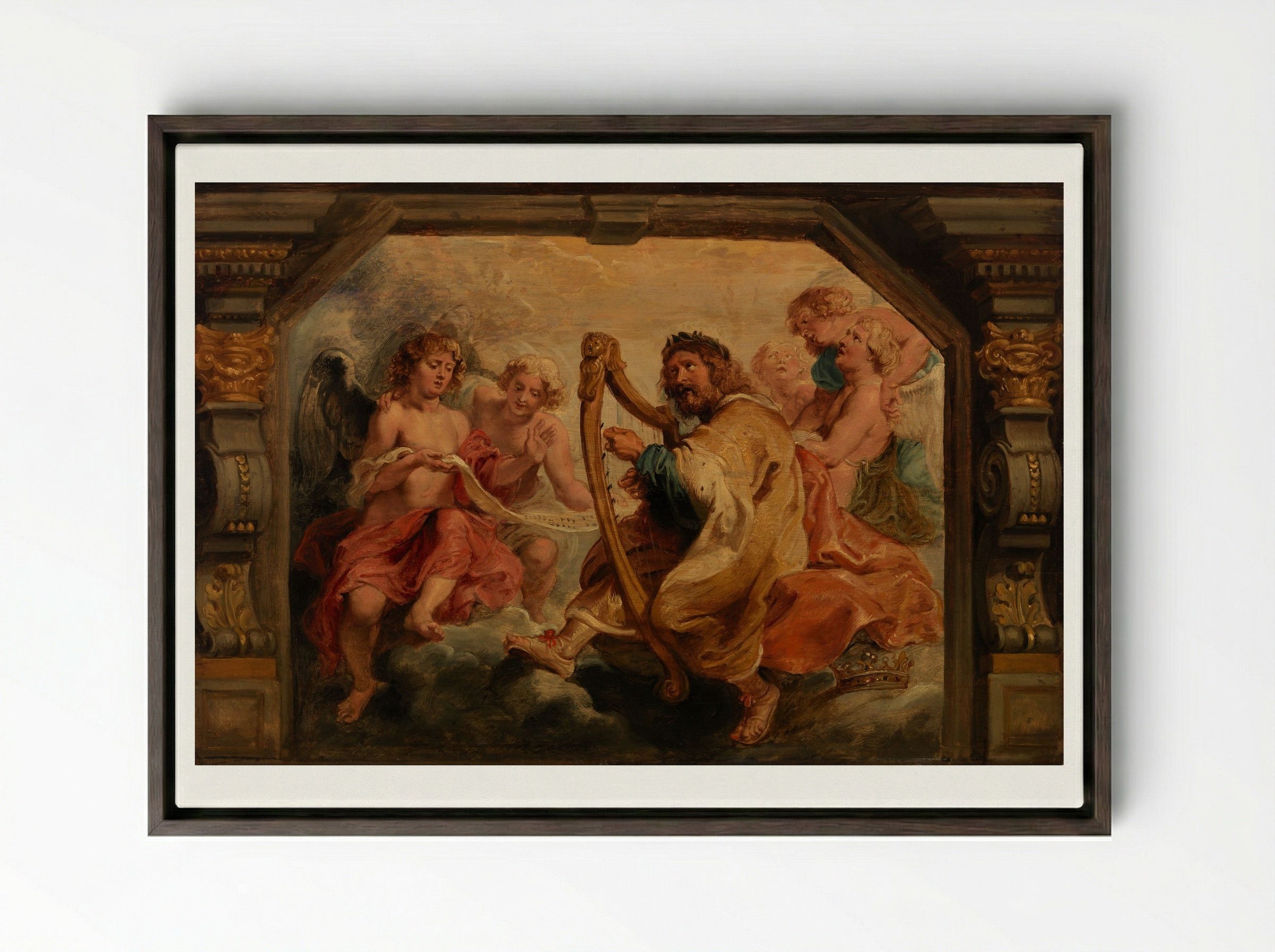 King David Playing the Harp - Peter Paul Rubens - Framed Canvas Dark Wood