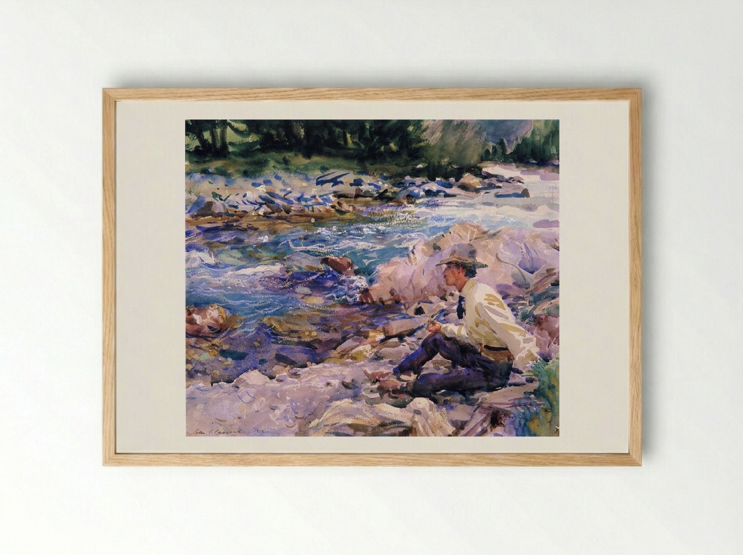 Man Seated by a Stream - John Singer Sargent - Framed Print Wood